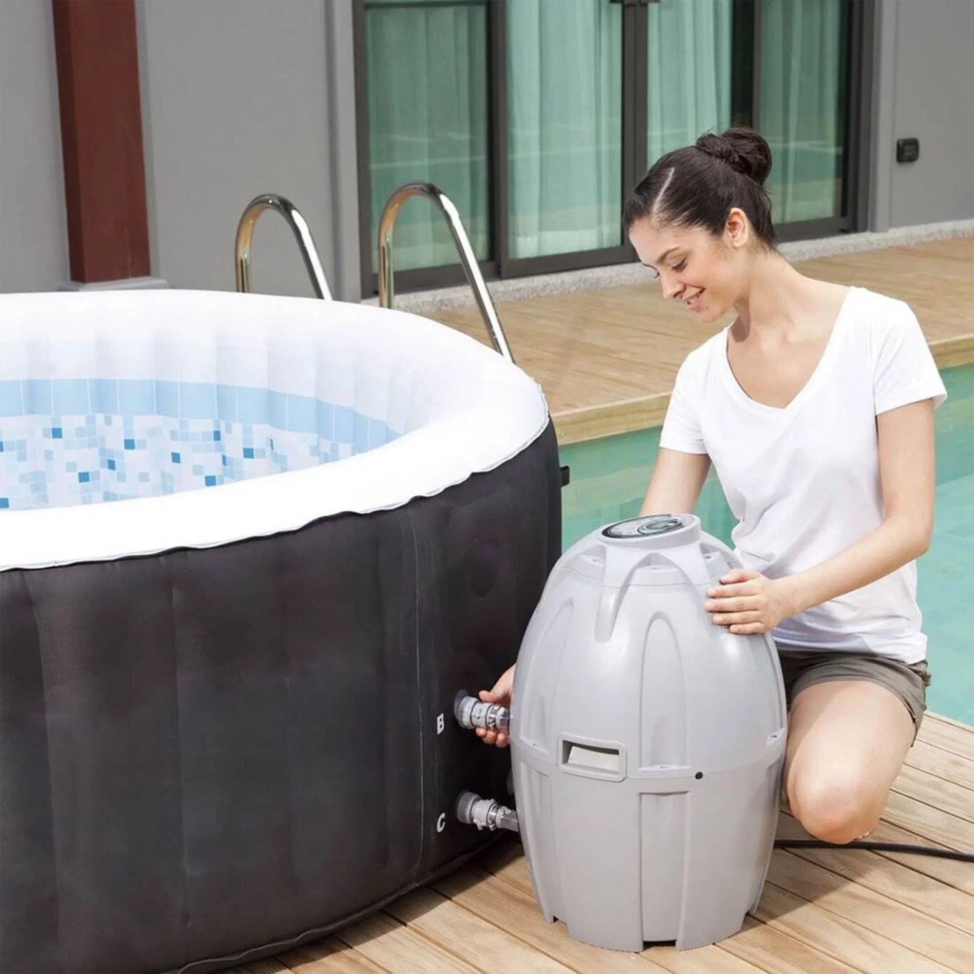 Coleman SaluSpa 4 Person InfLatitudeable Outdoor Hot Tub & 2 Seat Accessory