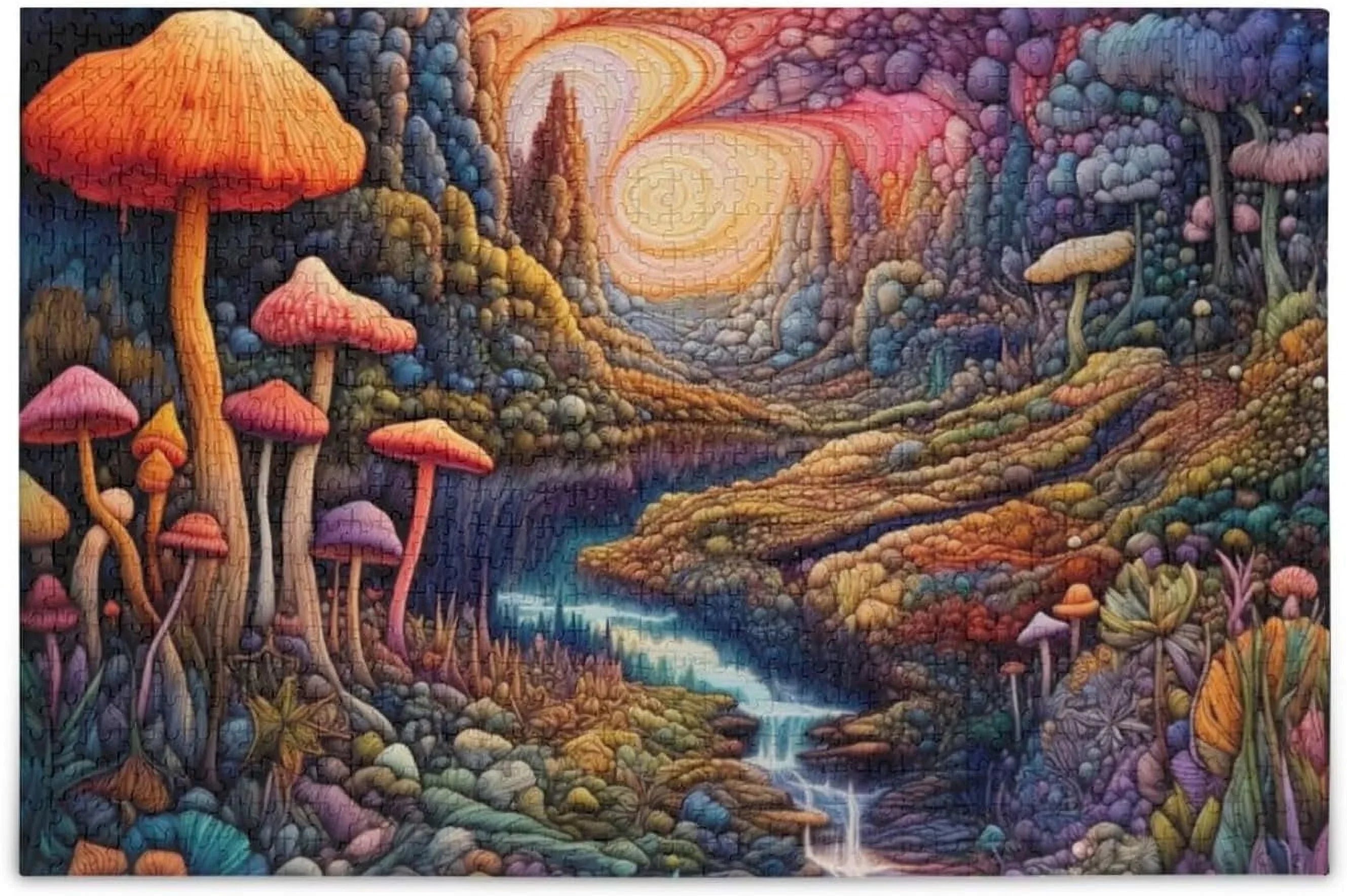 Colorful Landscape with Mushrooms Jigsaw Puzzle 1000 Pieces, Zigsaw with Storage Bag and Reference Picture Easy to Solve