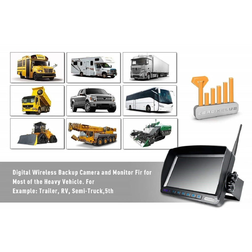 ZEROXCLUB Wireless Backup Camera 7’’ Monitor IP69 Waterproof Car Rear View Reversing Cameras for Truck/Semi-Trailer/Box Truck/RV WX04