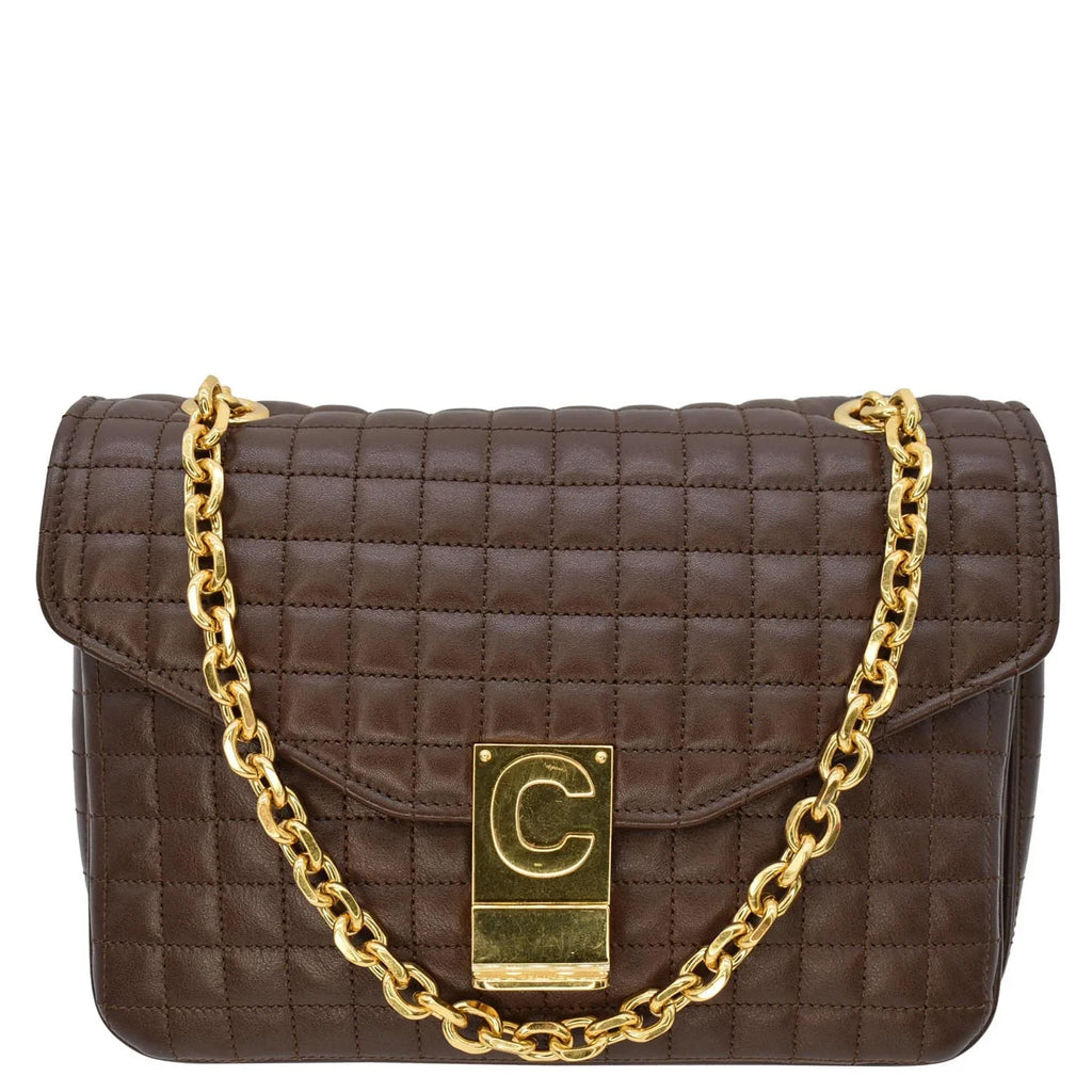 Pre-owned CELINE Medium C Quilted Leather Crossbody Bag Khaki