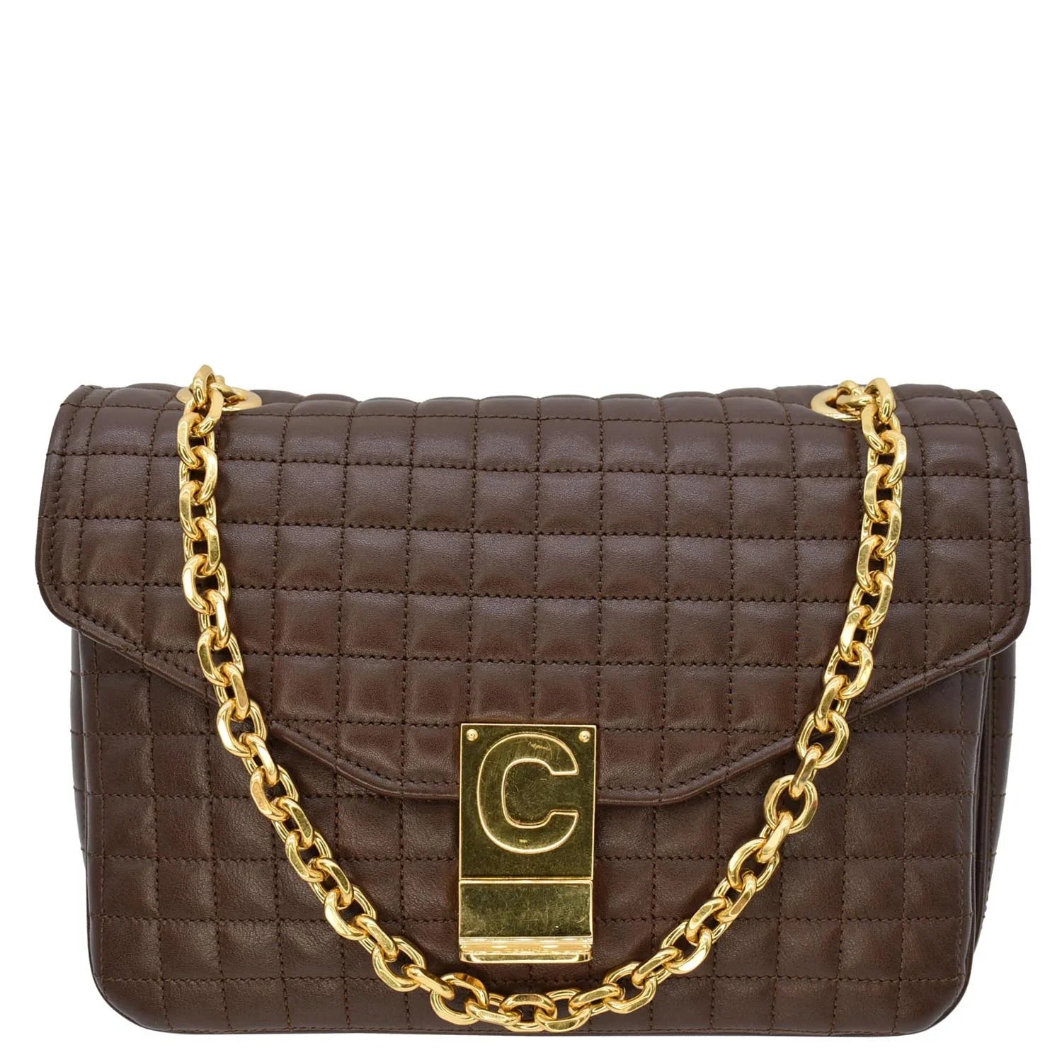 Pre-owned CELINE Medium C Quilted Leather Crossbody Bag Khaki