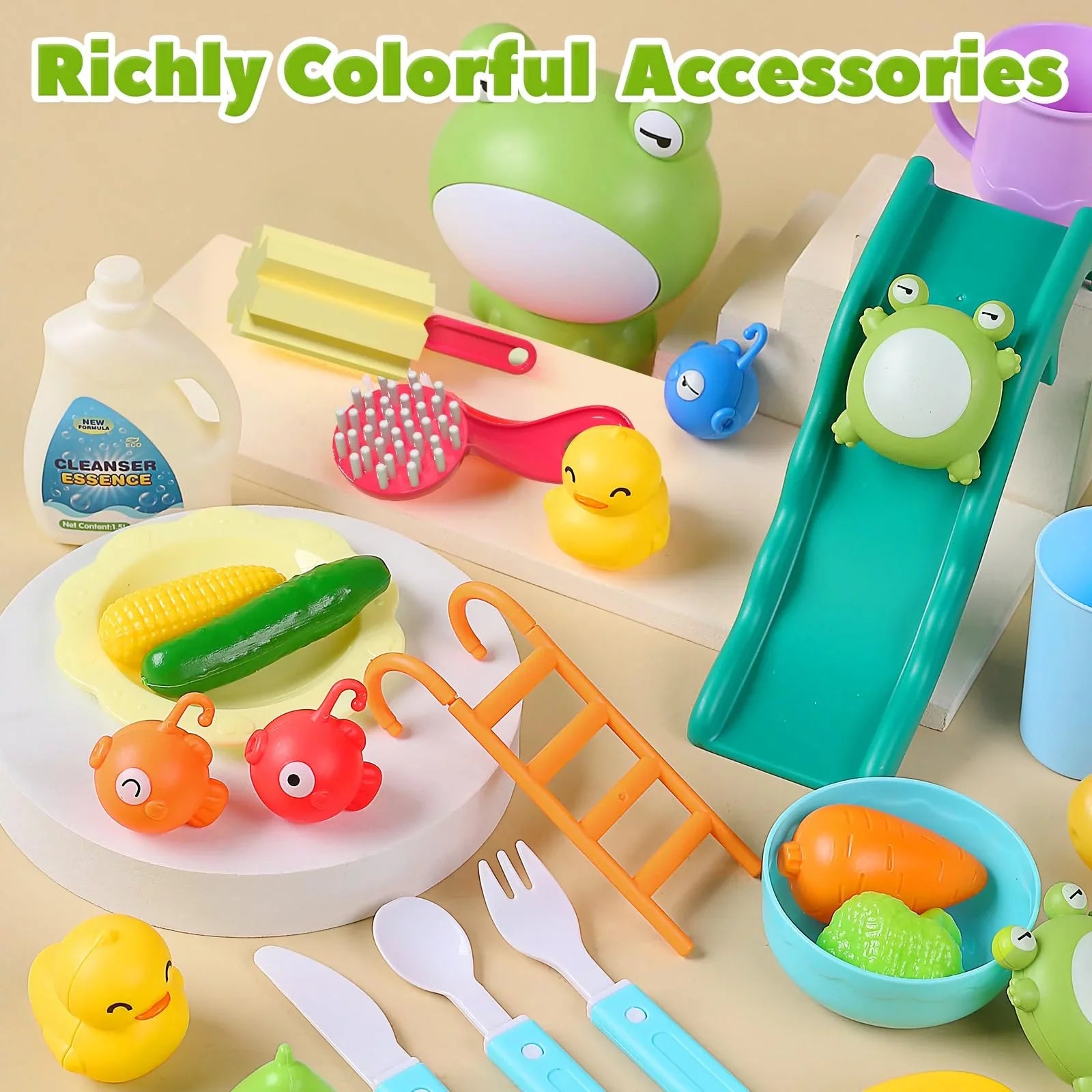 Play Sink with Running Water, Kitchen Sink Toys with Upgraded Electric Faucet, Play Kitchen Toy Accessories, Pool Floating Fishing Toys for Water Play, Kids Role Play Dishwasher Toy