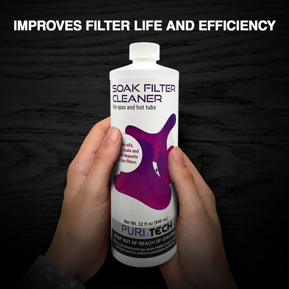 Puri Tech Spa Soak Filter Cleaner 6 Pack Effectively Removes Minerals and Oils from Spa and Hot Tub Filter Cartridges 32oz