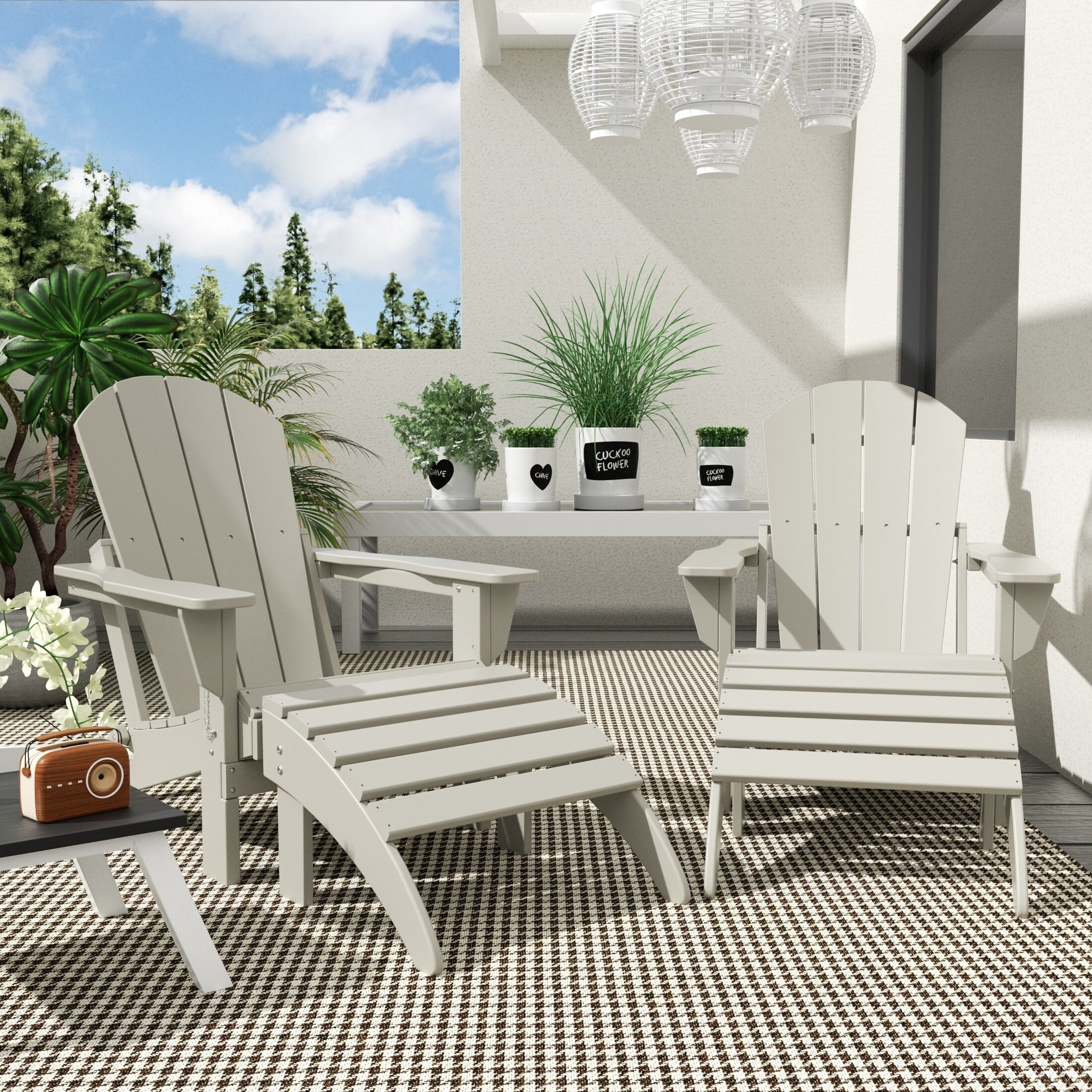 Polytrends  Laguna All Weather Poly Outdoor Patio Adirondack Chair Conversation Set - (4-Piece) Sand