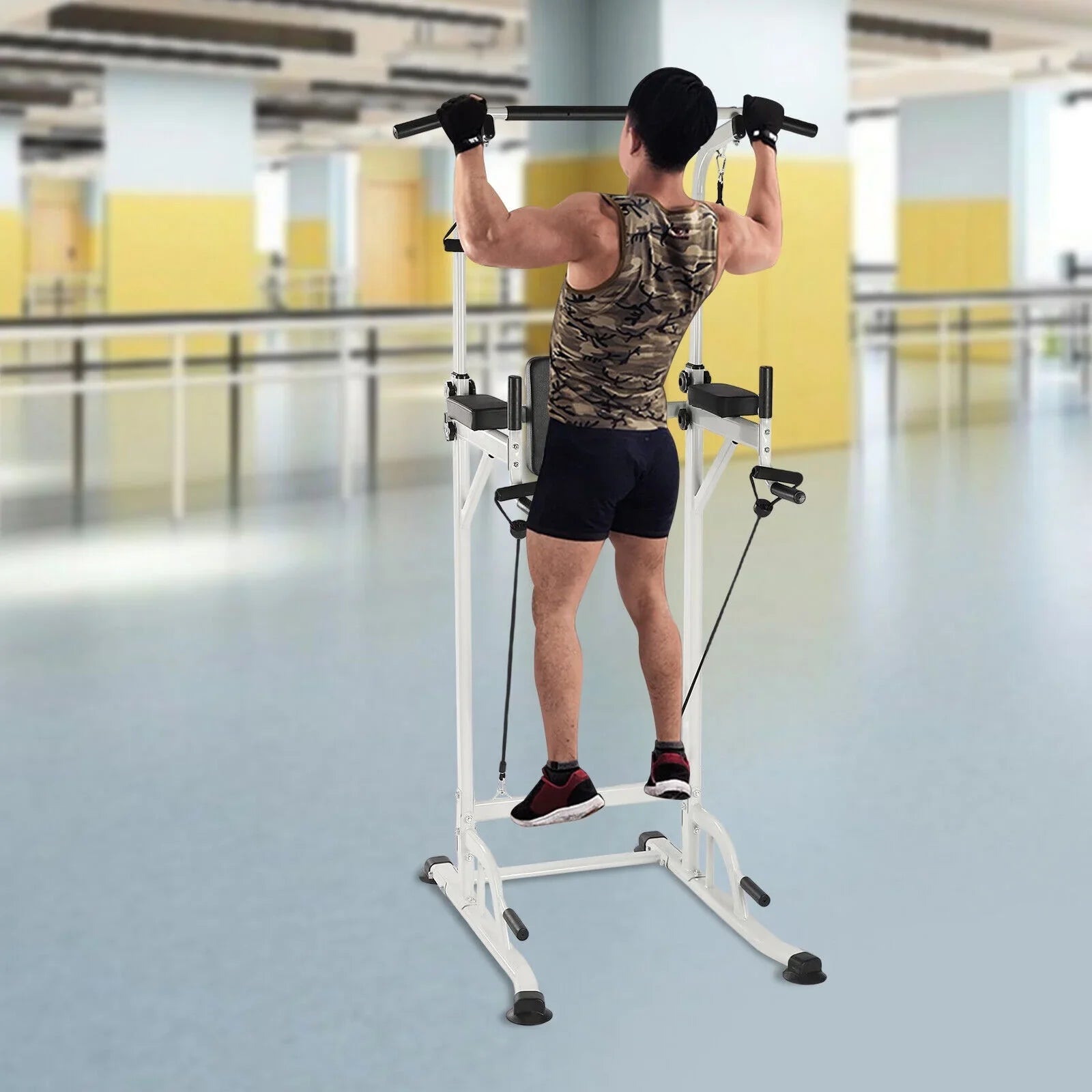 Home Gym Power Tower Dip Station Chin Up Bar Power Tower Pull Push Home Gym Black Adjustable Height