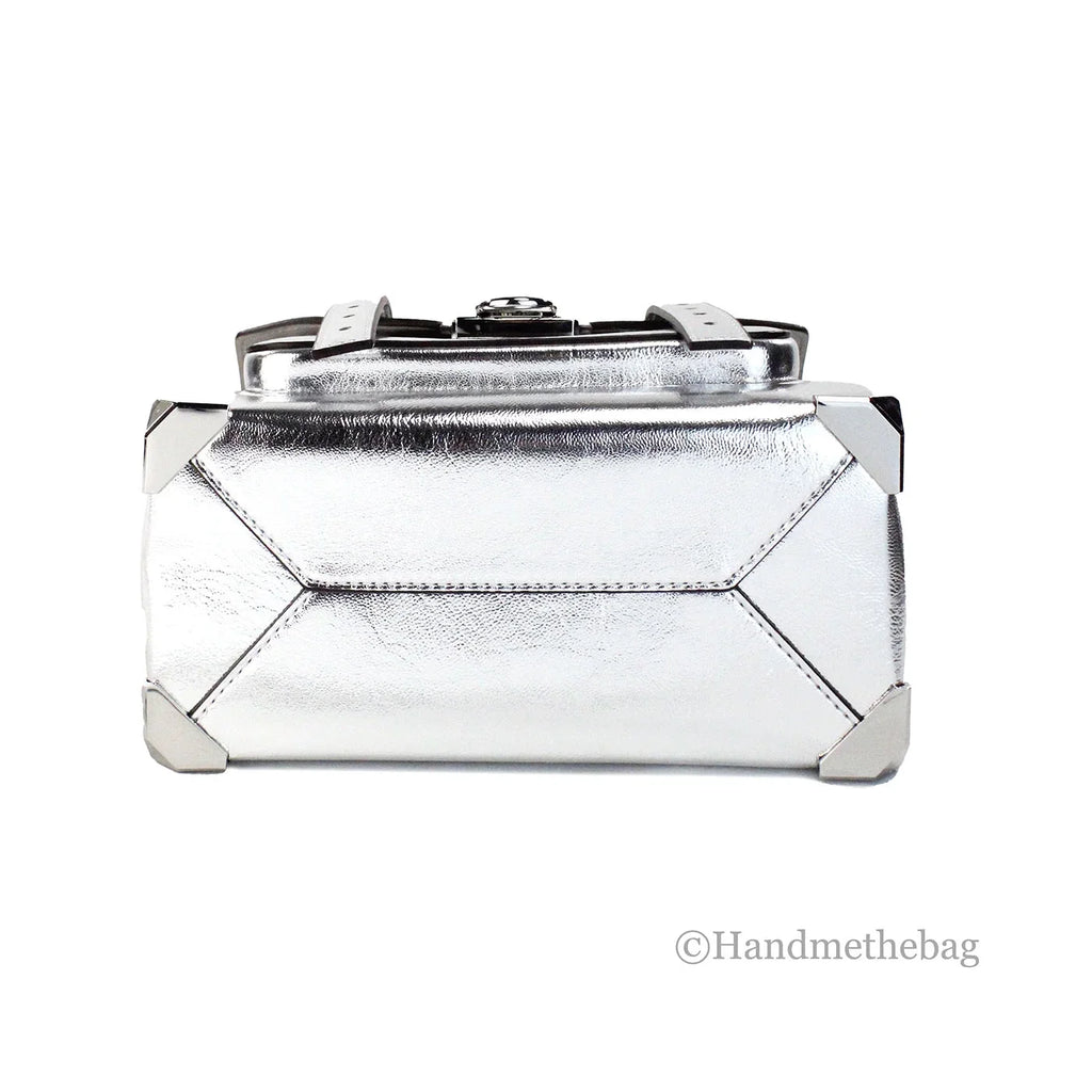 Michael Kors Manhattan Medium Silver Leather Top Handle Satchel Bag