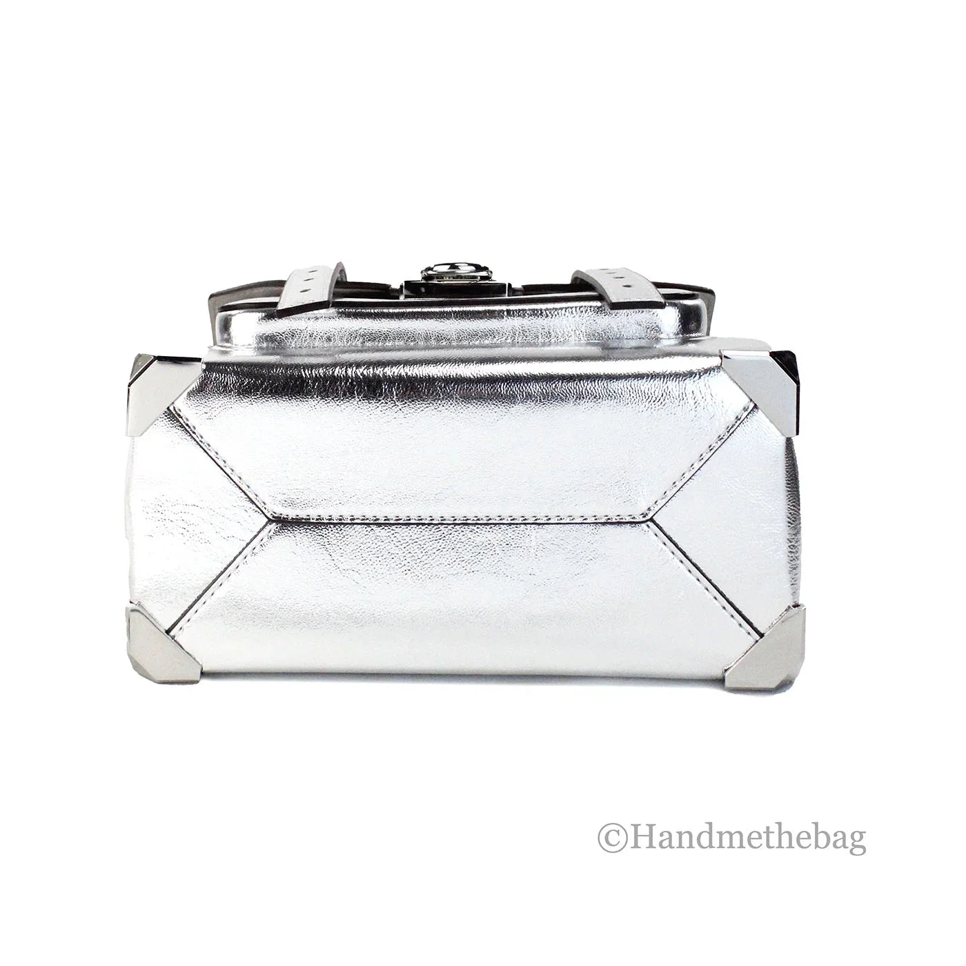 Michael Kors Manhattan Medium Silver Leather Top Handle Satchel Bag