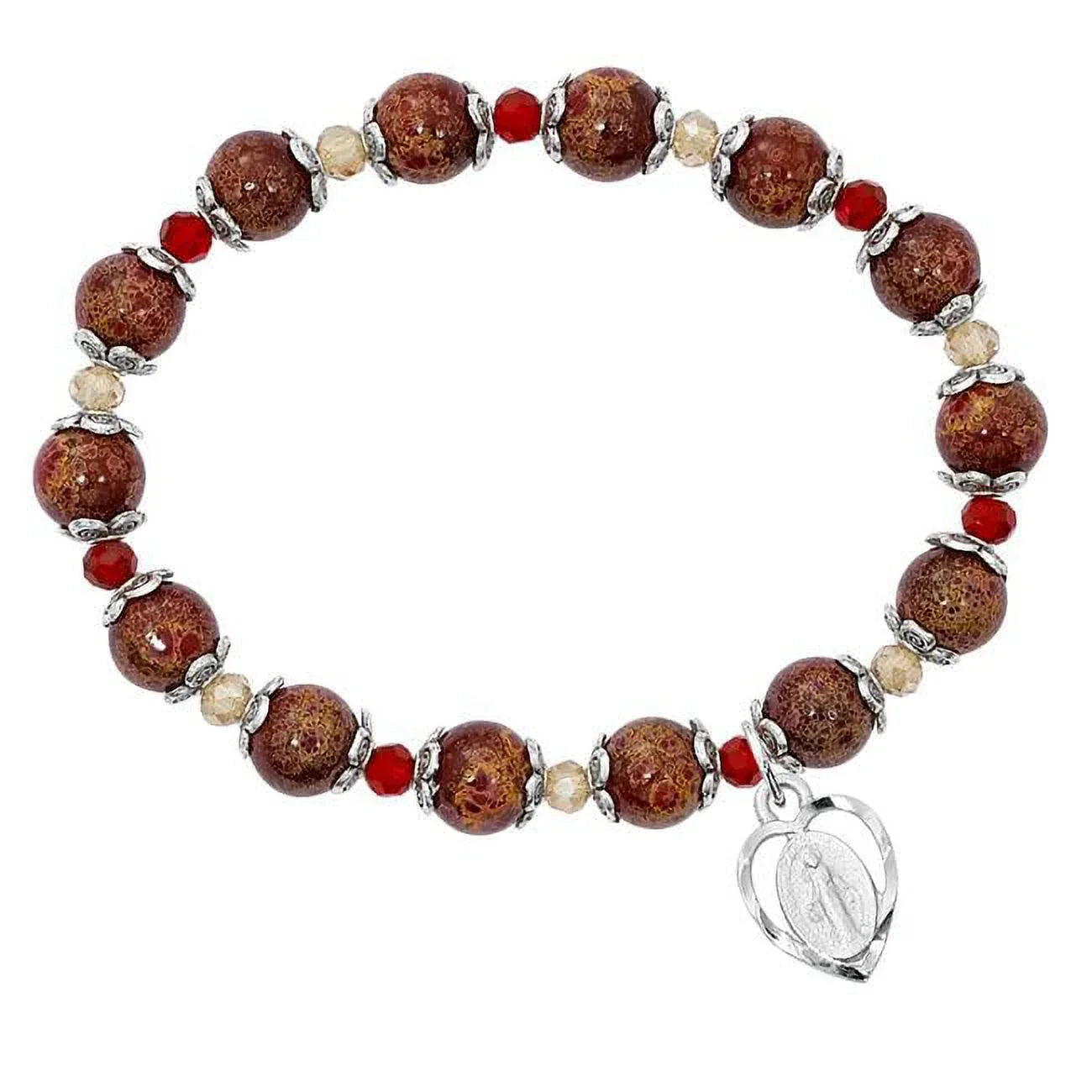 Mcvan BR345 7.5 in. 8 mm Red Stretch Bracelet with Miraculous Boxed