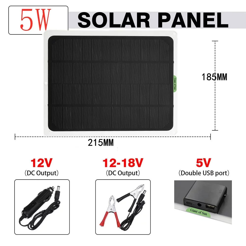 DFITO 22W Solar Panel,12V/5V Trickle Charger Battery Charger Kit W/ 2x Alligator clip,1x Cigarette lighter,2 Carabiners,1 mountaineering bag,1 Fast Charger,Maintainer Boat RV Car