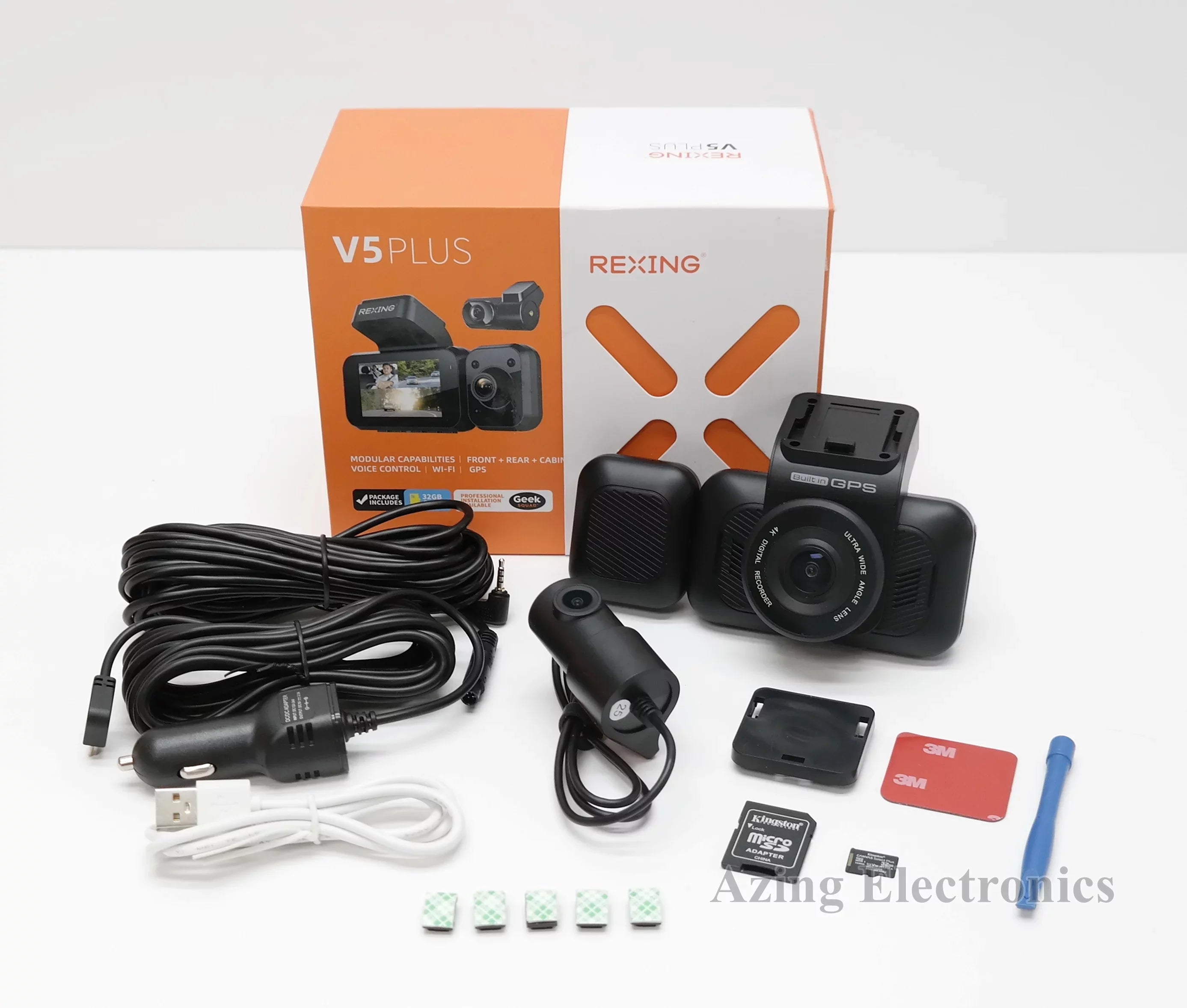 Owned Rexing V5 Plus BBYV5PLUS 3-Channel 4K Dash Cam w/ 3" LCD FULL SET Grade A