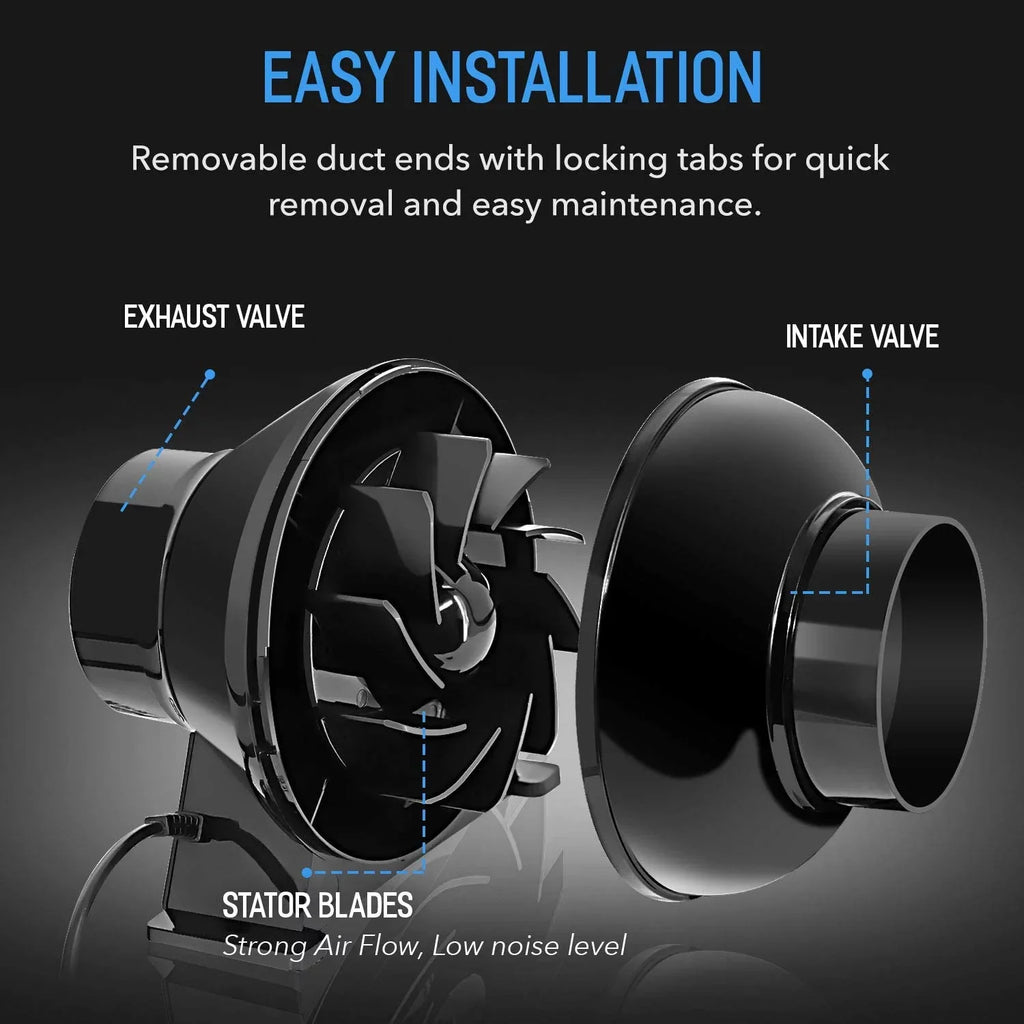 iPower 4 inch 195 CFM Inline Duct VentiLatitudeion Fan Air CircuLatitudeion Vent Blower for Grow Tent, 4" Lite, Black, 1-Pack