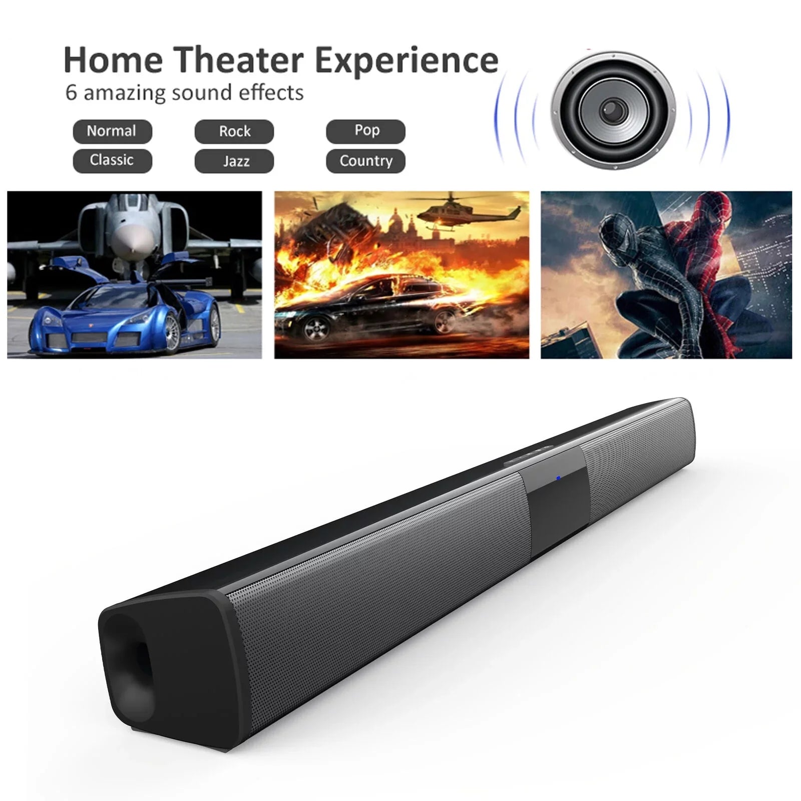 Sound Bar Bluetooth Speaker Surround Sound System Wired & Wireless 22 inch TV Sound Bar