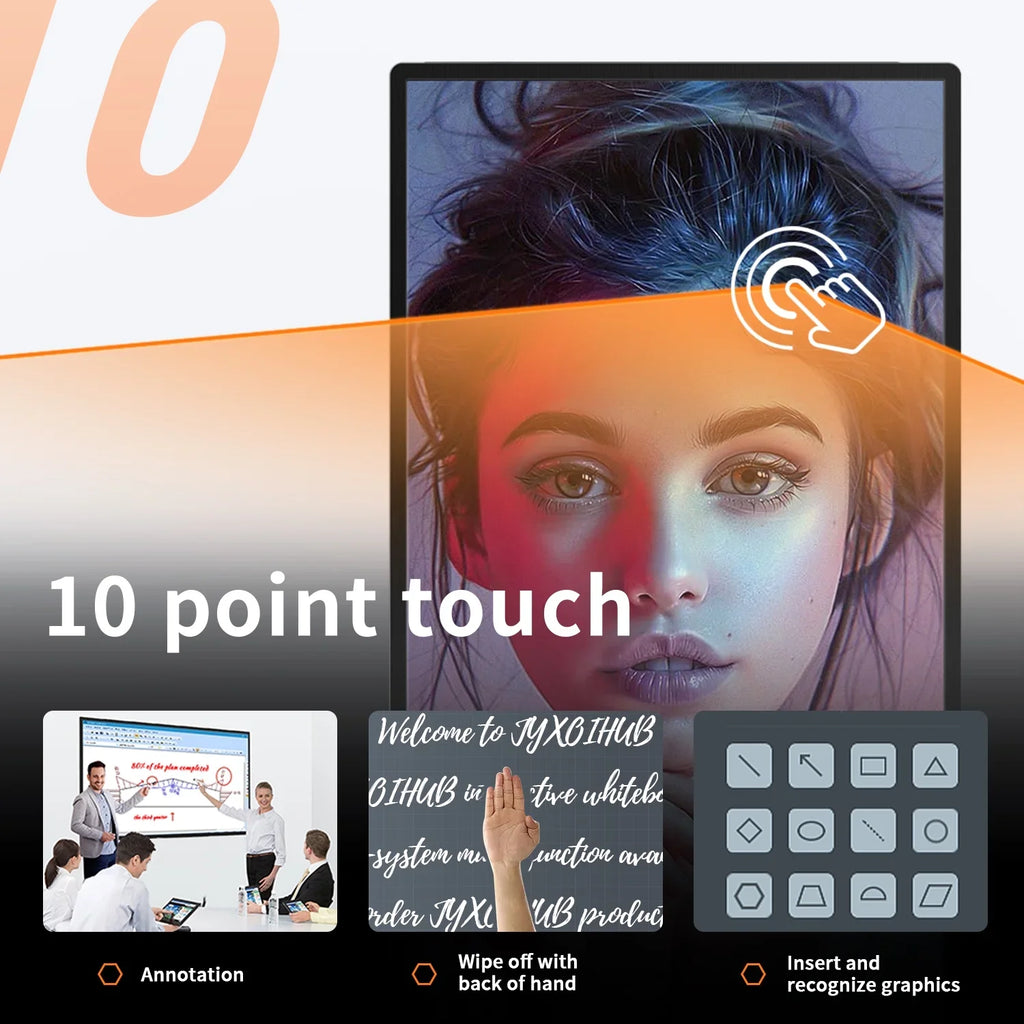 Smart Board, 43 Inch JYXOIHUB Interactive Whiteboard, Electronic Whiteboard, Screen Mirroring from Android and iOS for Live Streaming, for Advertising Display and Classroom (Wall Mount inclued)