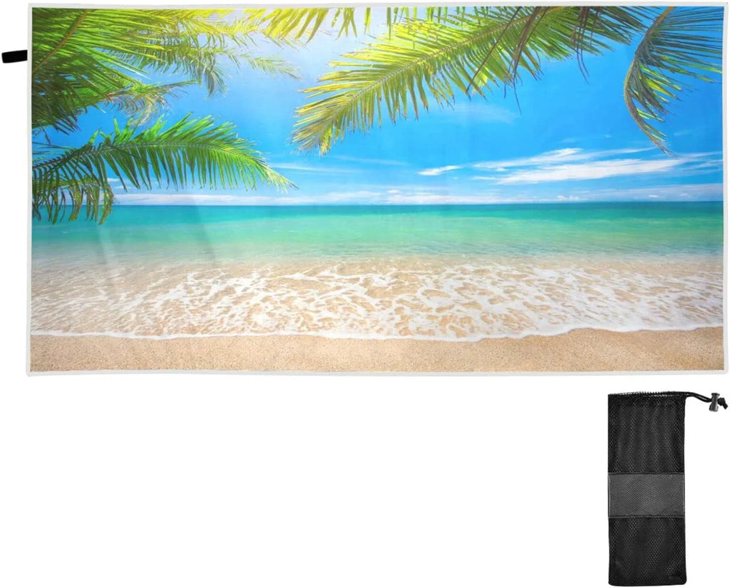 Bestwell Summer Tropical Palm Beach Beach Towel Oversized Towel Blanket, Thin Lightweight Microfiber Sand Free Quick Dry Towel, 30”X60” Multipurpose Pool Bath Yoga Swim Shower Towel