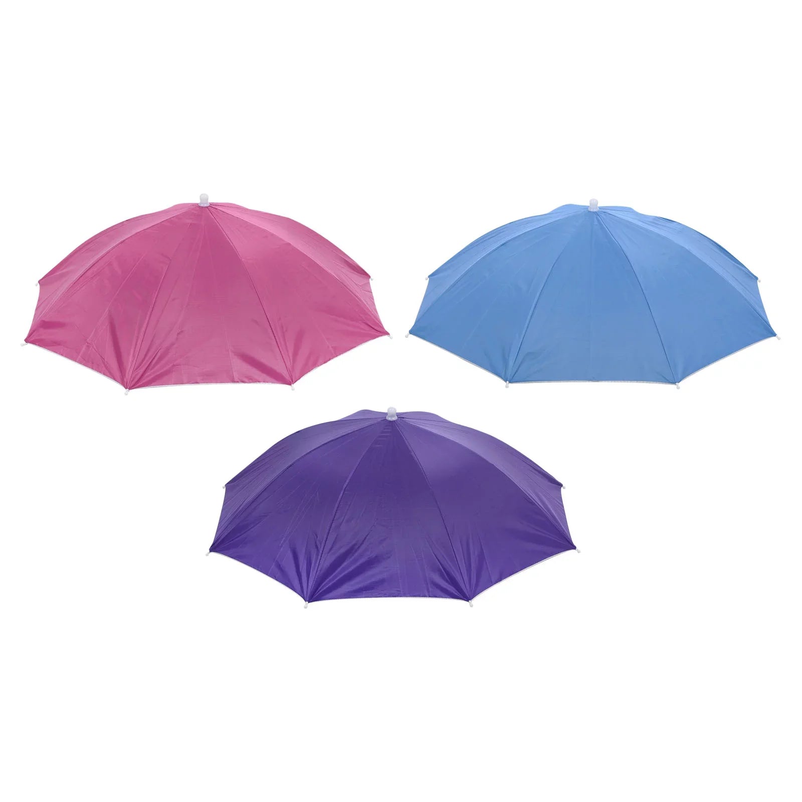 Uxcell OD 27.2" Umbrella Hat Set, 3Pcs Oxford Fabric Folding Single Layer Sun Rain Cap with Head Strip, Purple Blue Red
