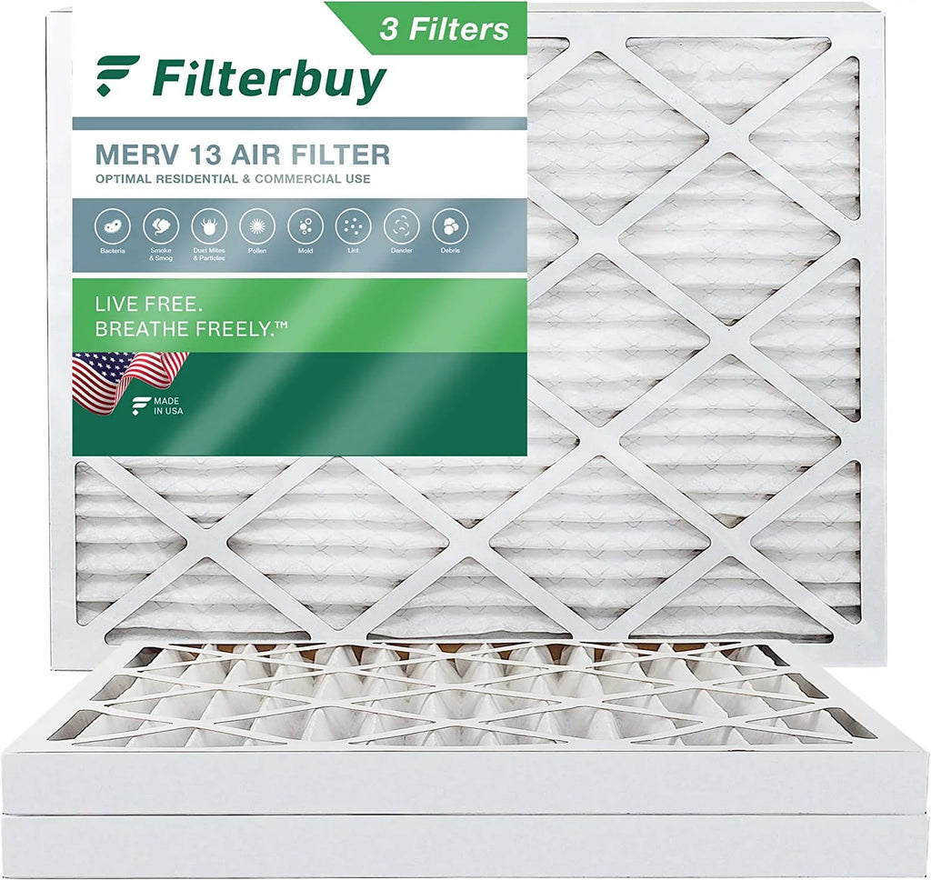 Filterbuy 20x25x2 MERV 13 Pleated HVAC AC Furnace Air Filters (3-Pack)