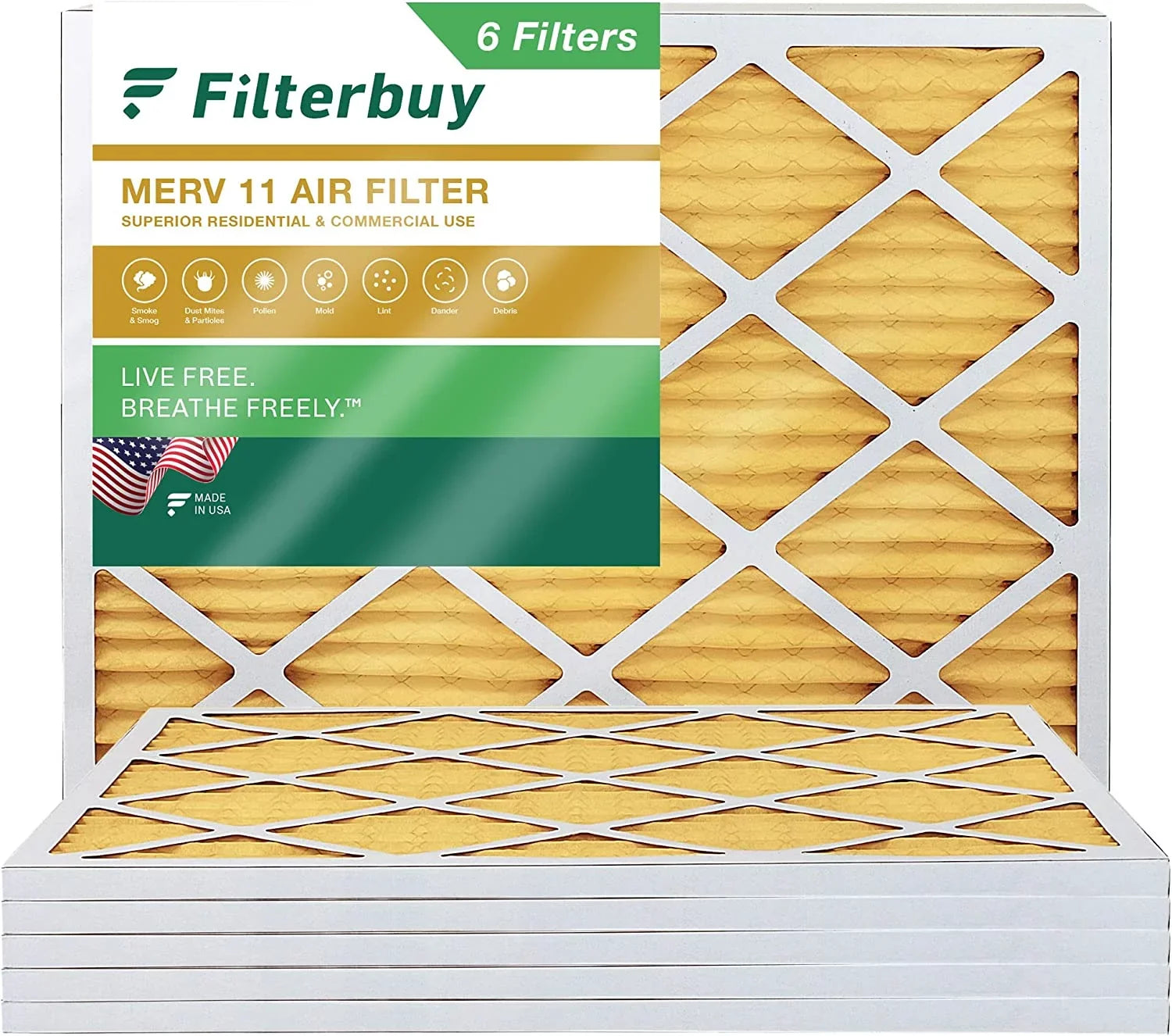 Filterbuy 17x21x1 MERV 11 Pleated HVAC AC Furnace Air Filters (6-Pack)