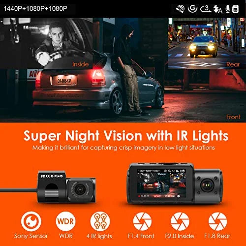 Vantrue N4 3 Channel 4K Dash Cam, 4K+1080P Front and Rear, 1440P+1440P Front and