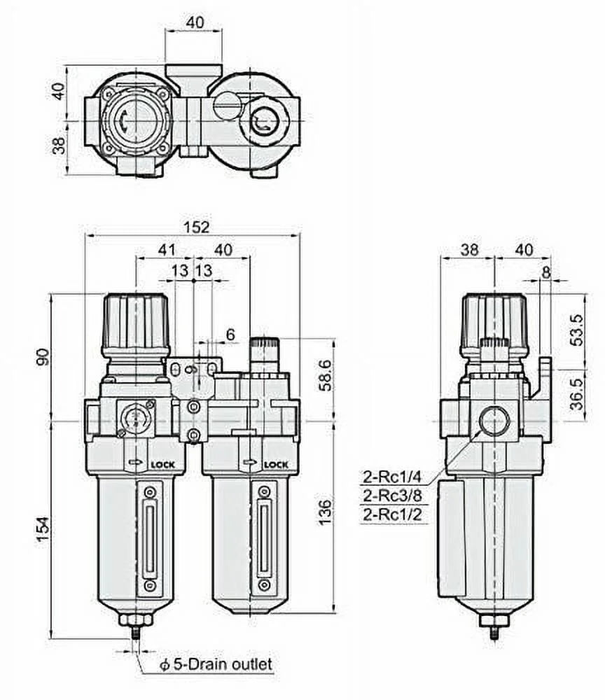 1/2" NPT Air Compressor Filter Pressure Relief ReguLatitudeor Combo Auto Drain Gauge