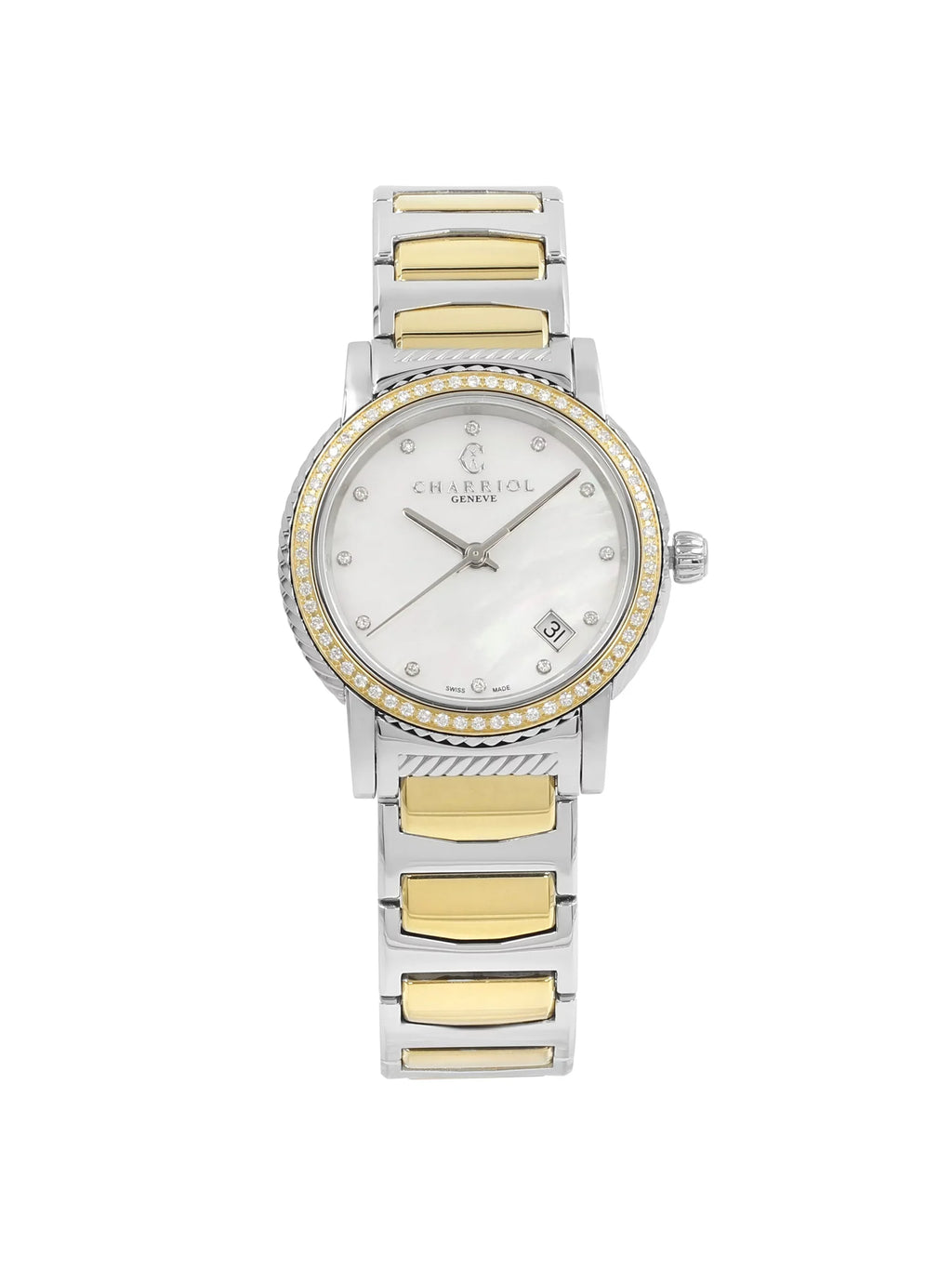 Charriol Parisii MOP 0.40cttw Two Tone Steel Quartz Ladies Watch P33SY2D.921.001