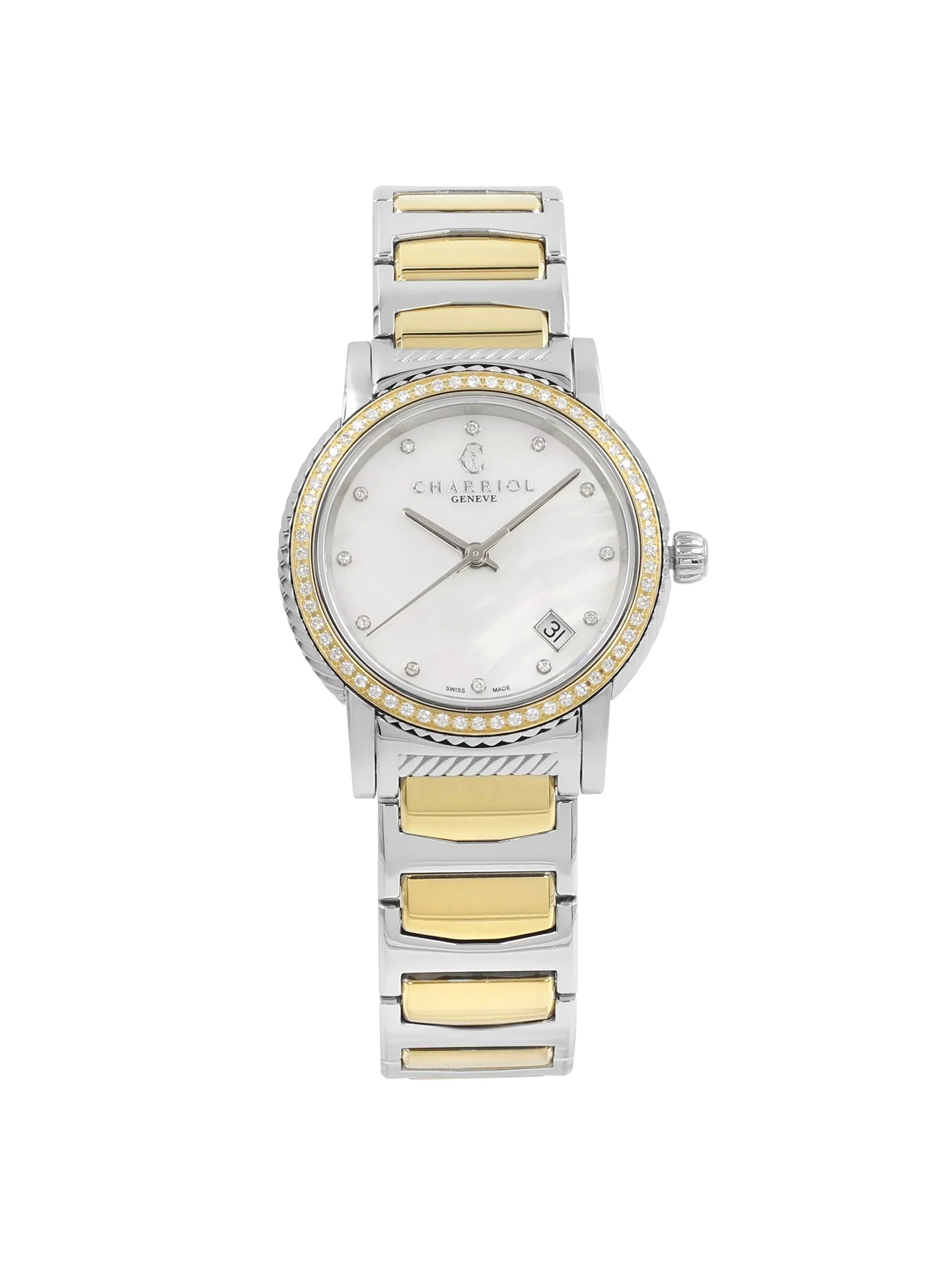 Charriol Parisii MOP 0.40cttw Two Tone Steel Quartz Ladies Watch P33SY2D.921.001