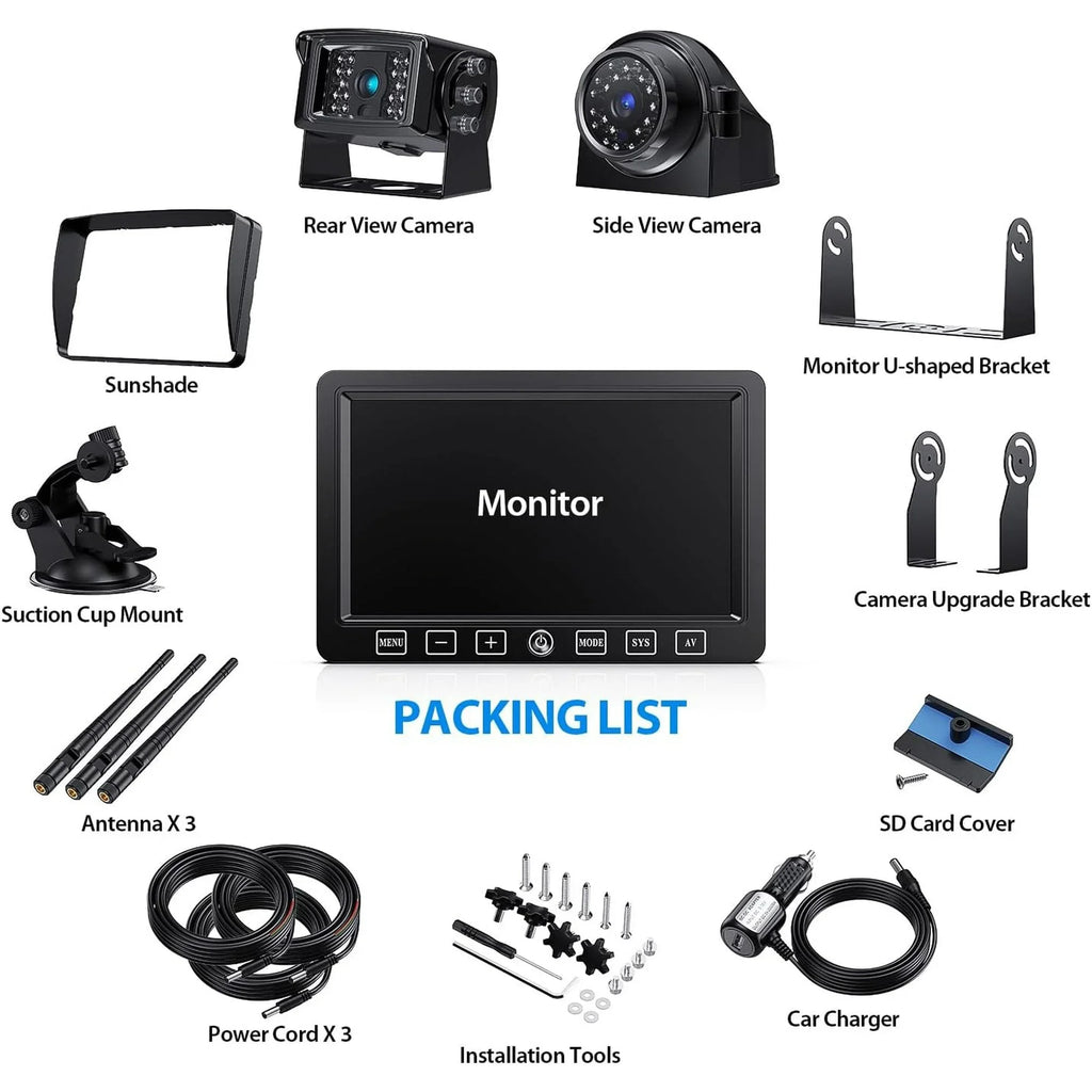 ZEROXCLUB Wireless Backup Camera with 7-inch DVR Dual/Quad Split Touch Monitor, IP69 Waterproof HD 1080P Wireless 2 Rear View Side View Camera System for RV Trailer Truck 5th Wheel,BW702