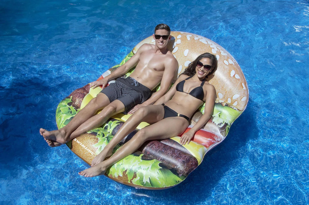 InfLatitudeable Brown Cheeseburger Deluxe Island Swimming Pool Float 60-Inch