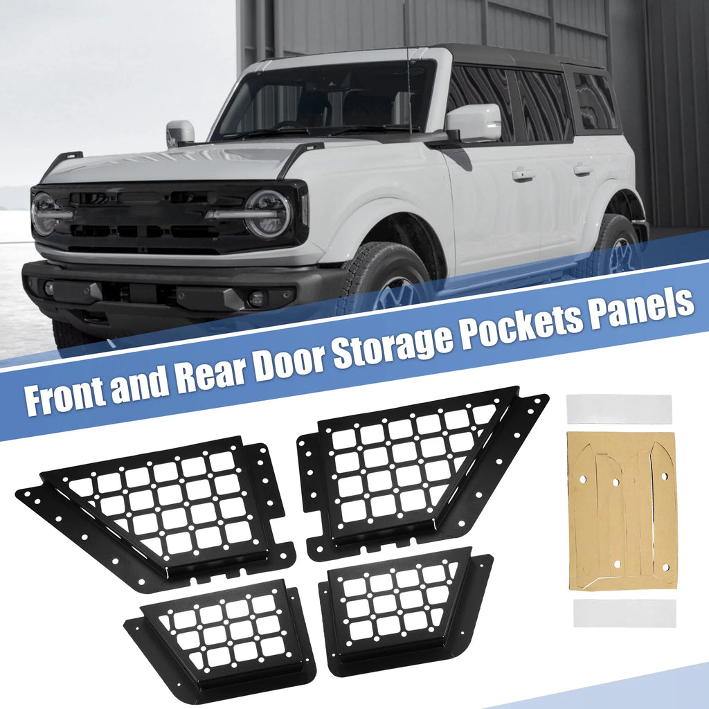 Unique Bargains 1Set Rear Door Net Pocket Storage Box Organizer Tray for Ford Bronco 2021 Metal Black
