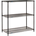 Nexel Black Epoxy, 3 Tier, Wire Shelving Starter Unit, 30"W x 18"D x 34"H