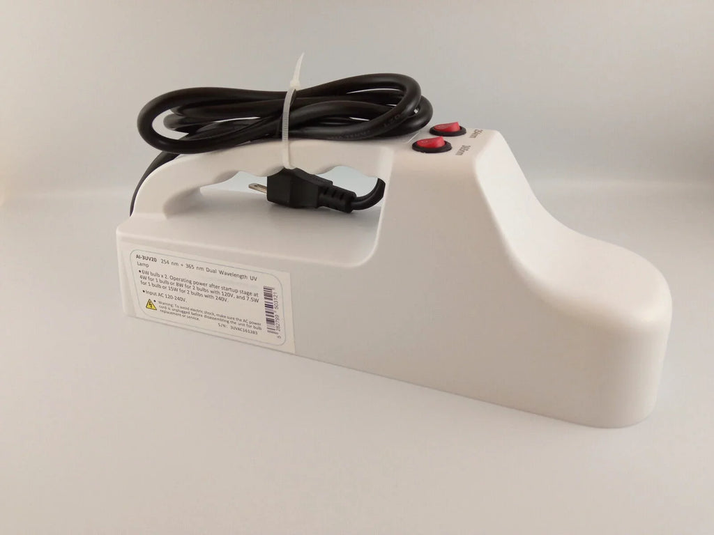 UV Lamp for Lab and Mineral Rocks w/ vis. Light Filter 6W x2 254nm + 365nm UVC + UVA 120-240V AC Powered AAdvance Instruments AI-3UV20