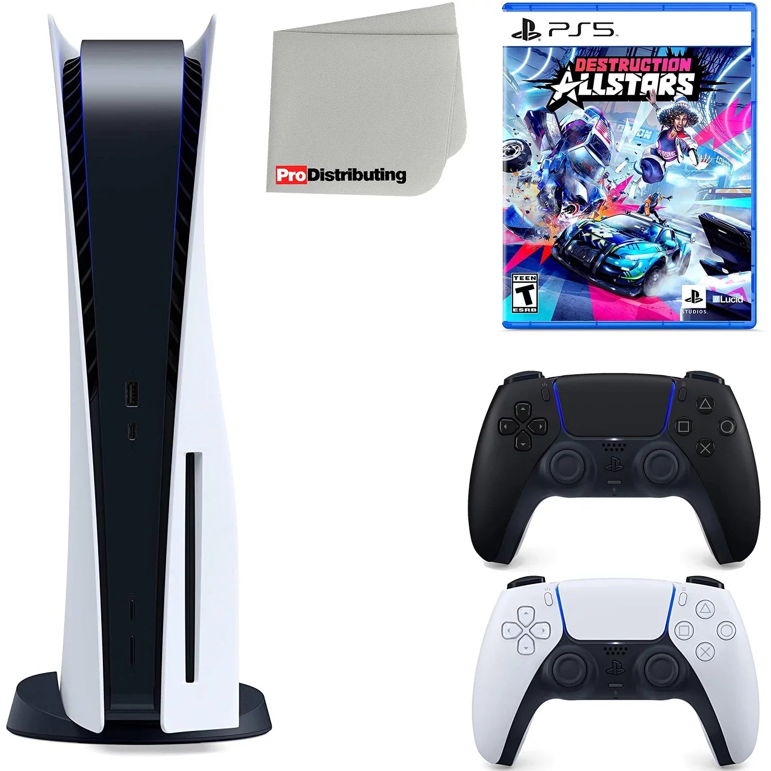 Playstation 5 Disc Version ( PS5 Disc) with Midnight Black Extra Controller, Destruction Allstars and Microfiber Cleaning Cloth Bundle