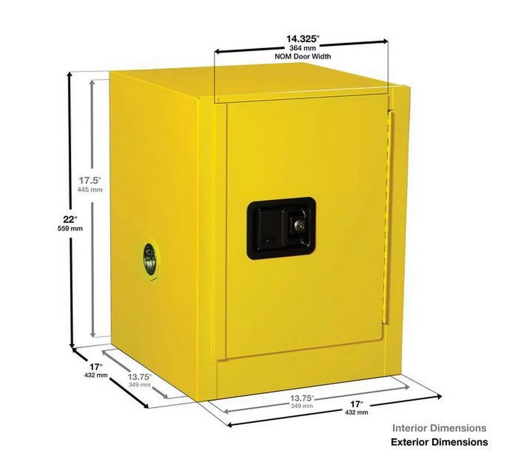 Justrite Yellow Countertop & Compact Cabinets, Manual-Closing Cabinet, 4 Gallon - 1 EA (400-890400)