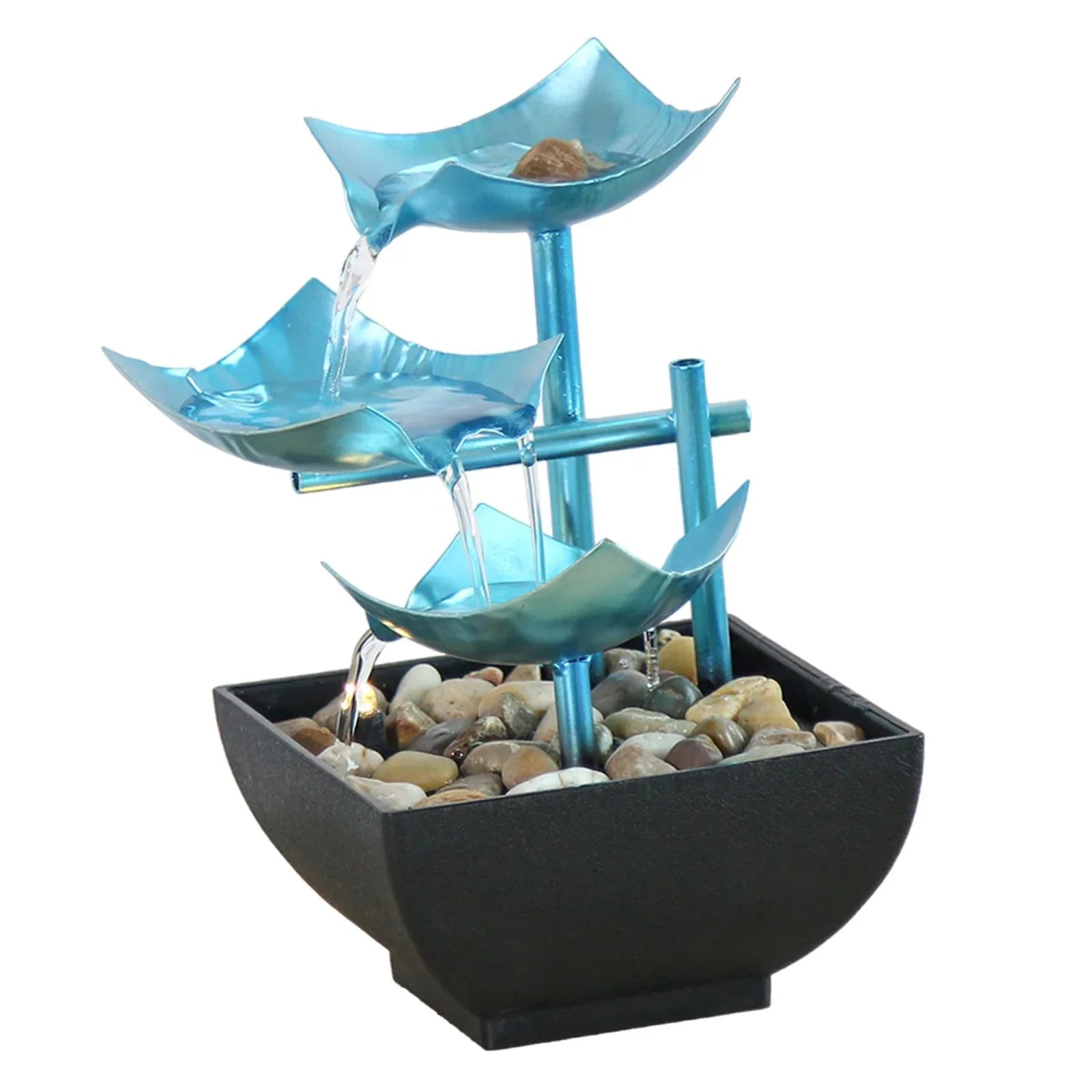 Menolana Indoor Tabletop Fountain Indoor Waterfall Fountain River Rocks Meditation Waterfall 3 Layer Fountain for Bedroom Desktop Living Room