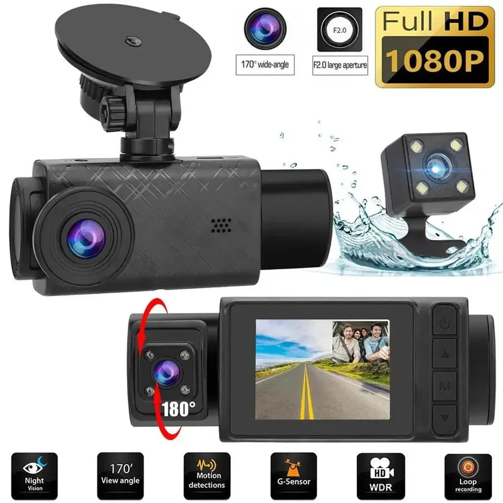 3-Camera Dash Cam - 2in Clear Car Rearview Mirror with Multi-Language Car Video Recording - Enhance Auto Safety with Reliable Driving Recorder