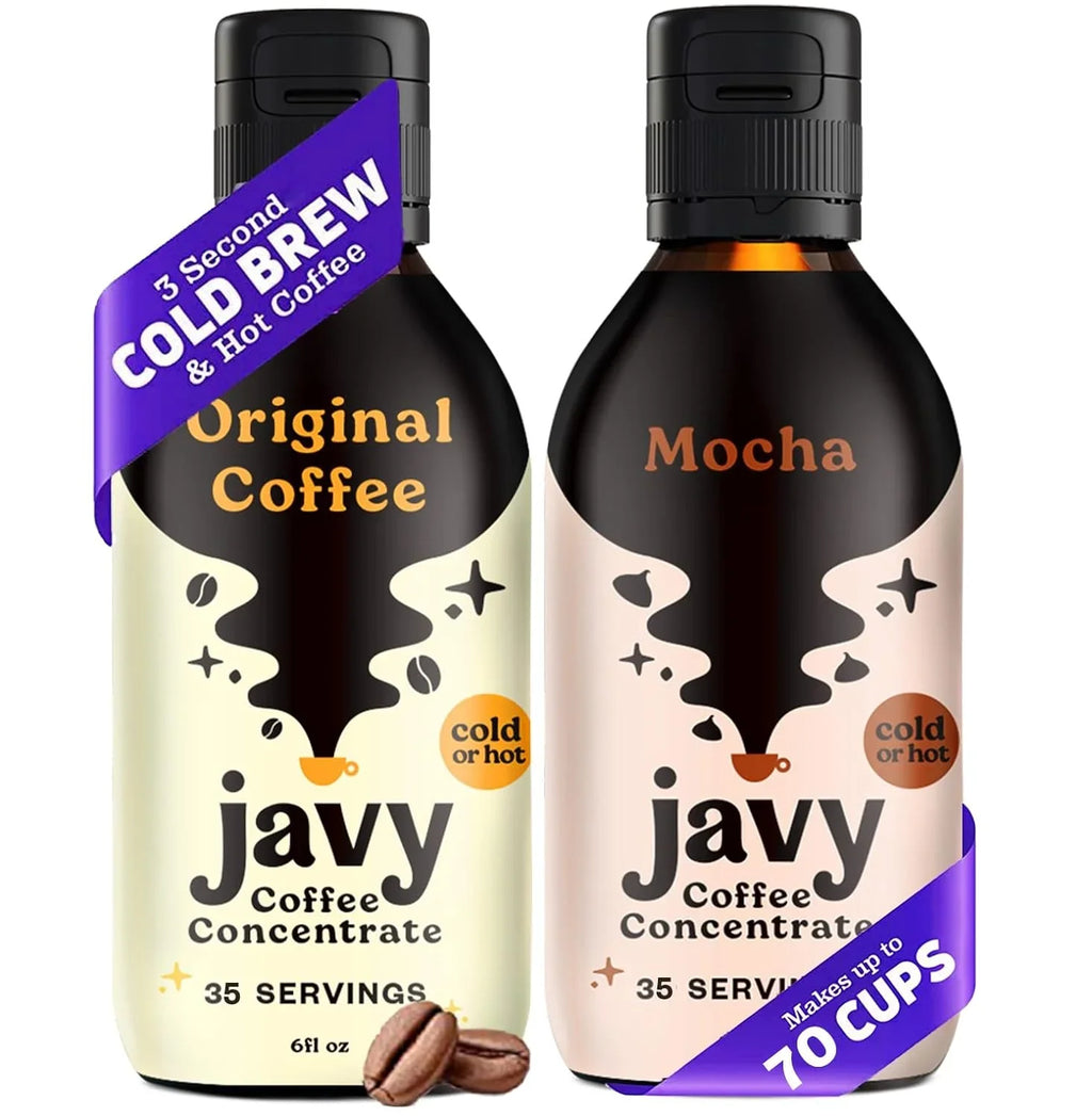 Javy Cold Brew Coffee Concentrate Bundle, 2 Flavor Original & Mocha Coffee Variety Pack, Ice & Cold Coffee Drinks in Seconds, Coffee gifts, 12 ounces