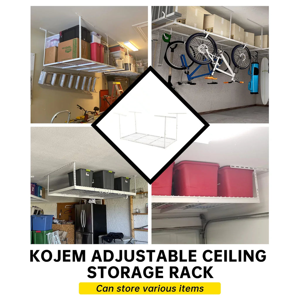 HECASA 72" x 36" Overhead Garage Storage Rack Adjustable 3x6 Ceiling Garage Organization Wall Shelf Ceiling Mounted Storage Racks White
