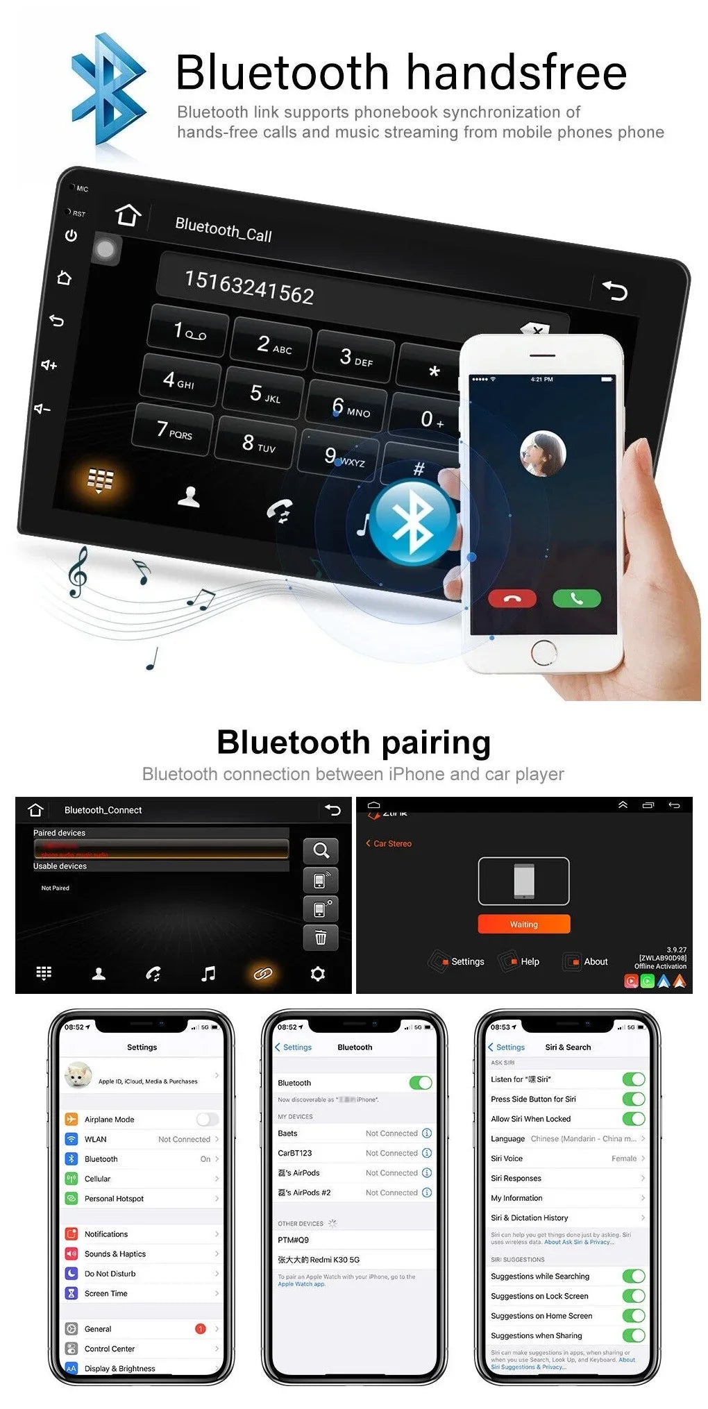 Carplay 2+32GB Android 12 Bluetooth Wifi Car Stereo Radio Head Unit GPS Navigation For 2003-2007 Honda Accord