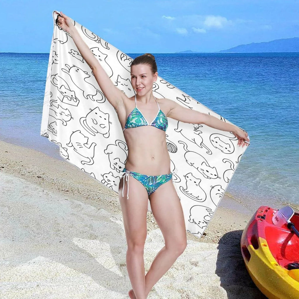 Bestwell Funny Cartoon Cat Beach Towel - Super Absorbent Oversized Travel Towels - Lightweight Compact Quick Dry Towel for Swimming Camping Holiday（191）