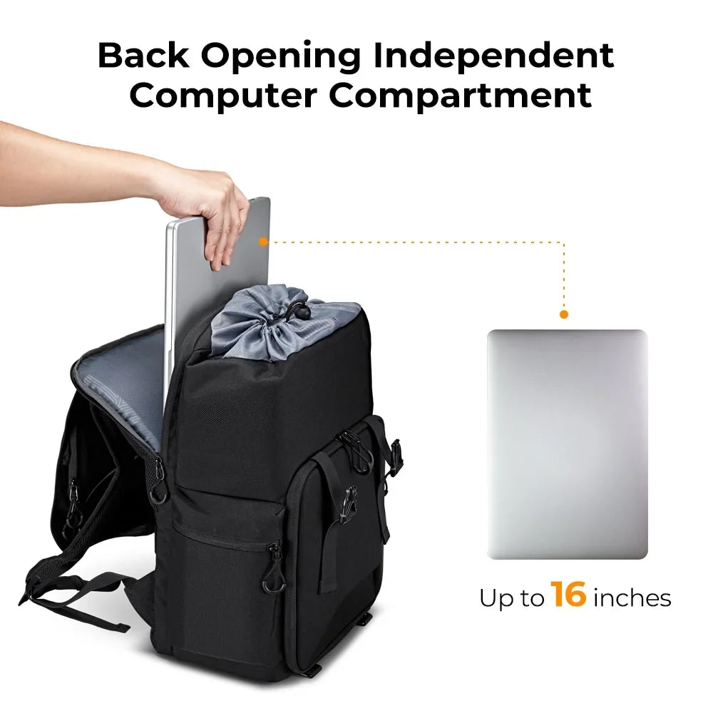 K&F CONCEPT Hard Shell Camera Backpack Waterproof SLR/DSLR Camera Bag 22L Large Capacity Photography Bag with 15.6 Inch Laptop Compartment Rain Cover for Women Men Photographers