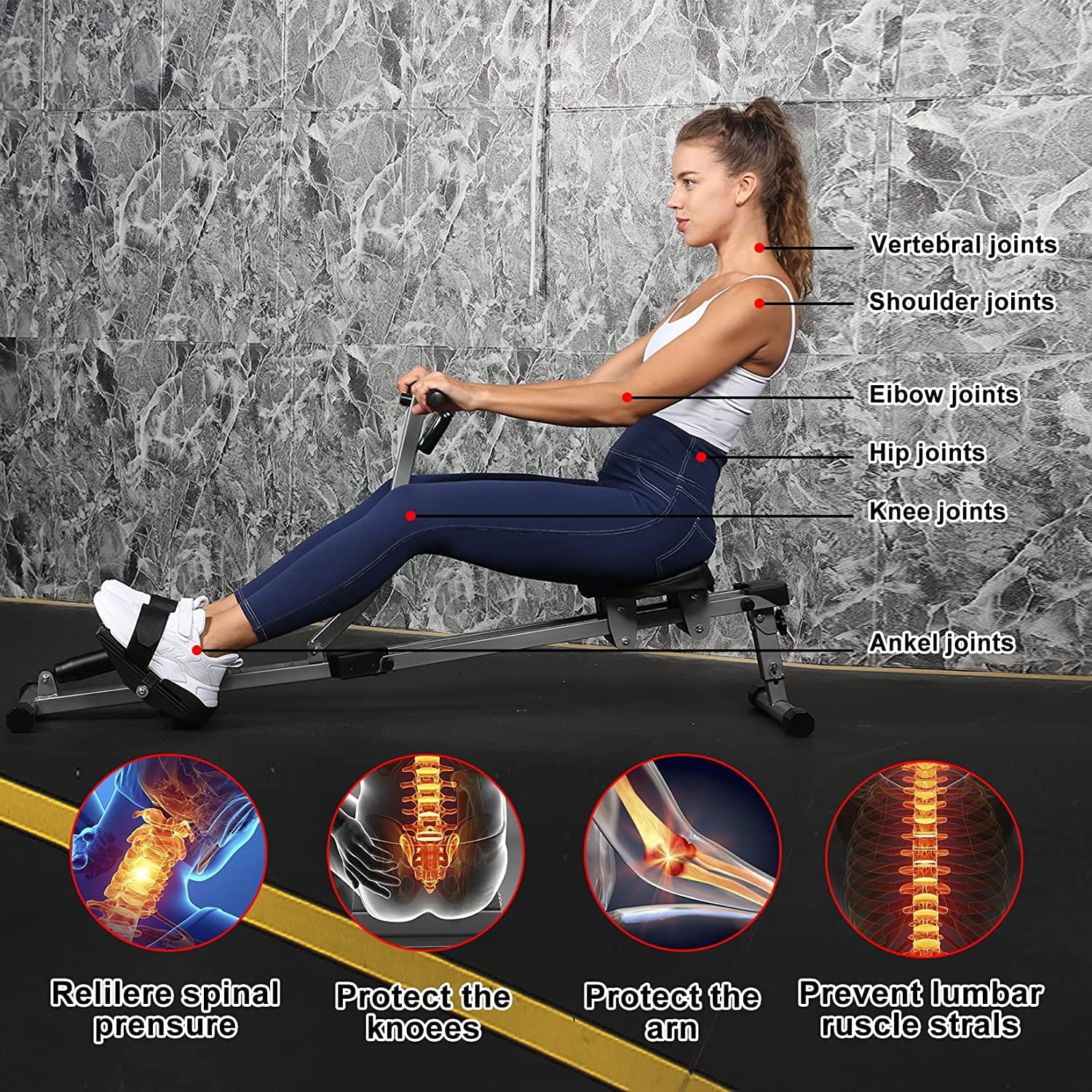 YSSOA Fitness Rowing Machine Rower Ergometer, Digital Monitor and 260 lbs of Maximum Load, Black