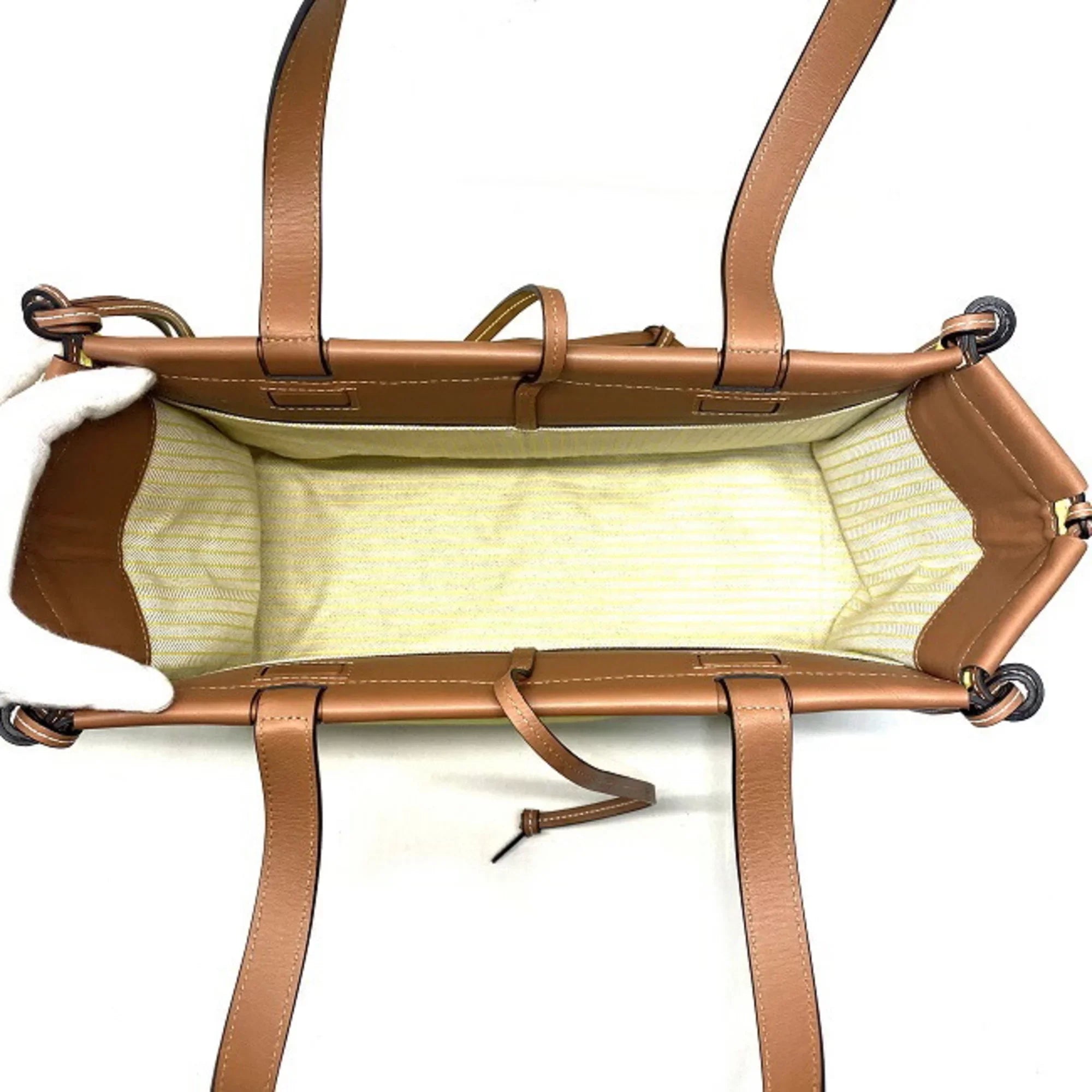 Pre-Owned Loewe cushion yellow brown leather patch anagram 330.02AA93 canvas LOEWE tote bag (Good)