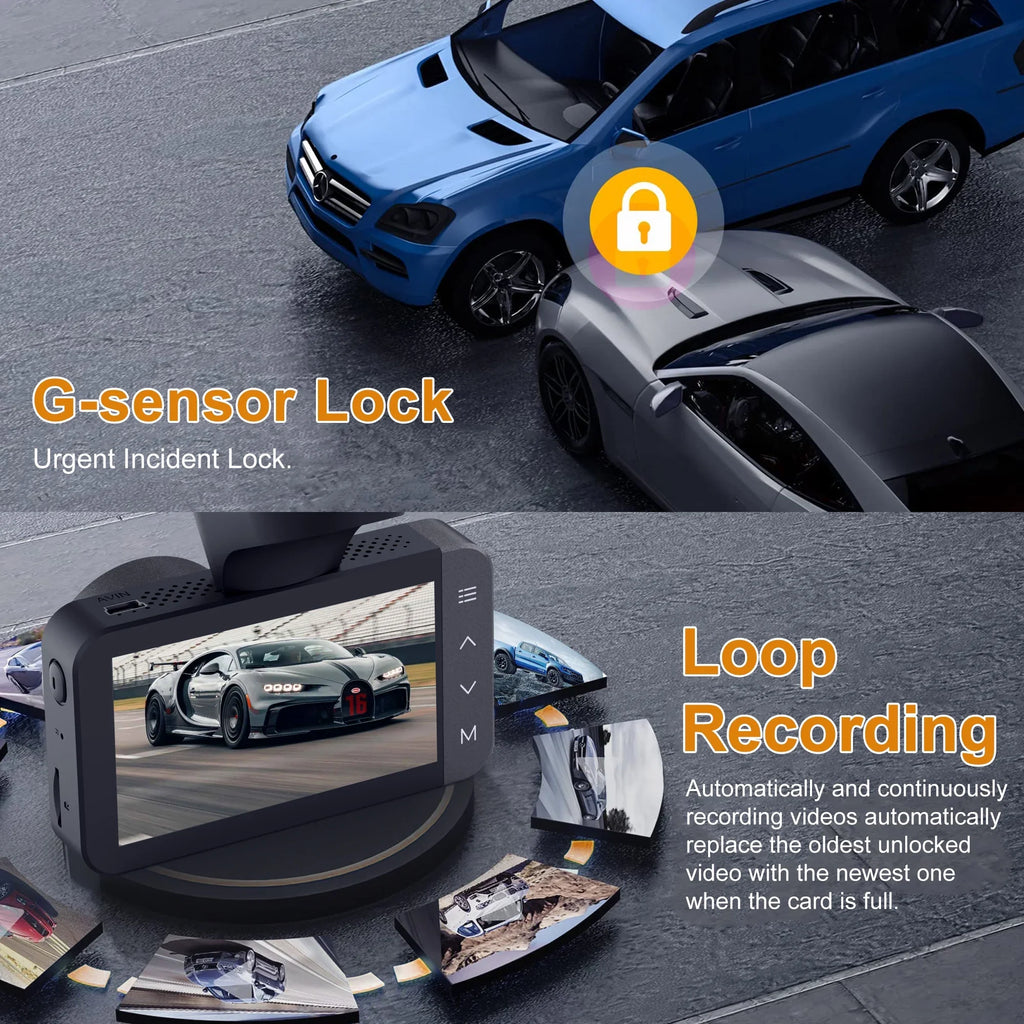 GCZ 4K Full HD Dash Cam For Car with WiFi and GPS, Front and Rear Dashcam with 3'' IPS Touchdisplay and Night Vision, G-Sensor, Loop Recording and 24H Parking Mode