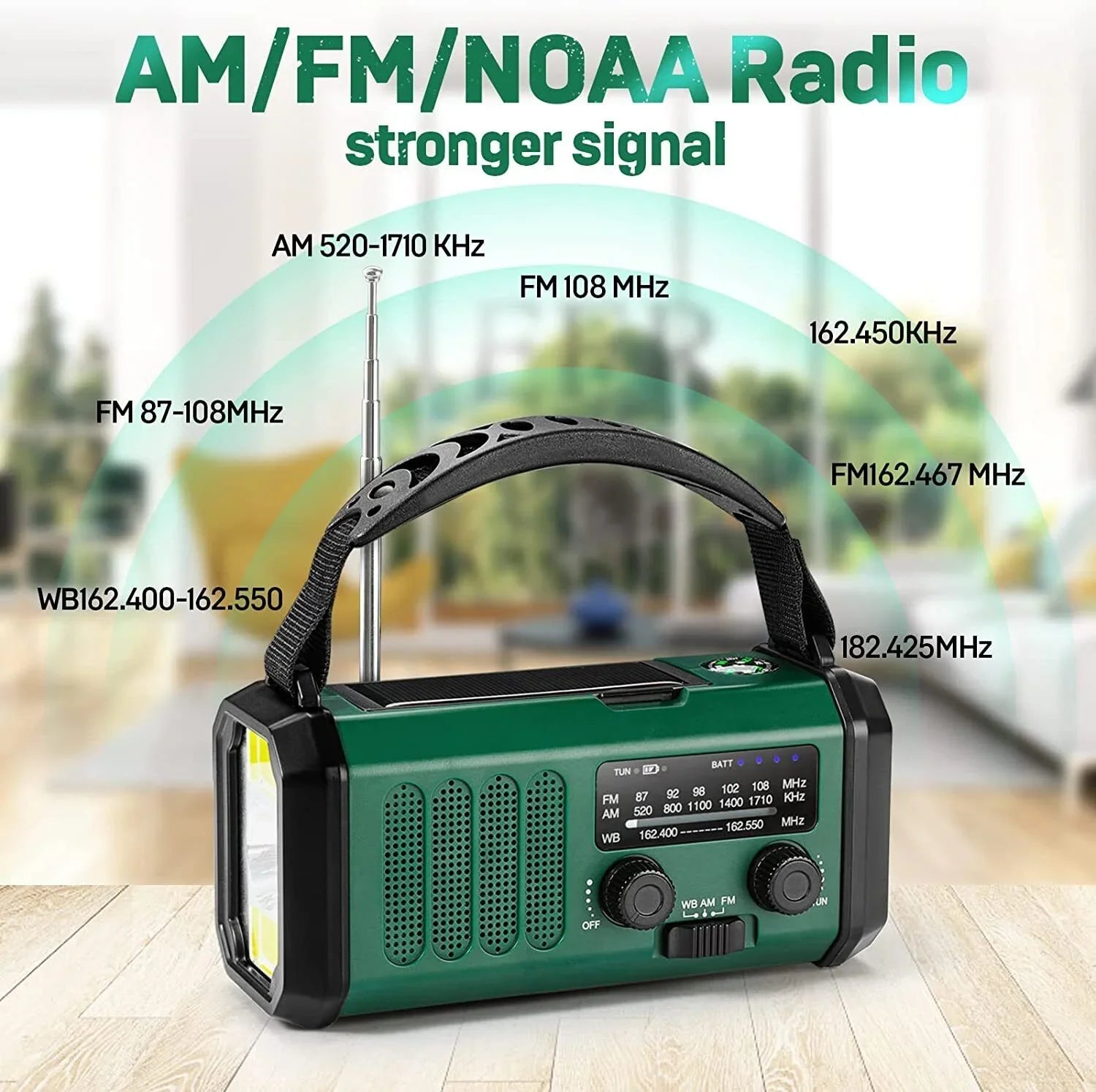 10000mAh Emergency Solar Hand Crank Weather Radio Power Bank Charger with Flashlight