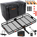 Mockins 70"x30"x6" XXL Trailer Hitch Cargo Carrier Hitch Mount | 500lbs Cap. Hitch Basket with 40 CF Bag & Foldable Arm