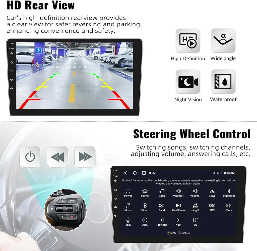 1G+32G Android Single Din Car Stereo with GPS Navigation Rimoody 10.1'' Touch Screen Car Radio with Bluetooth WiFi FM Mirror Link USB Head Unit + Backup Camera