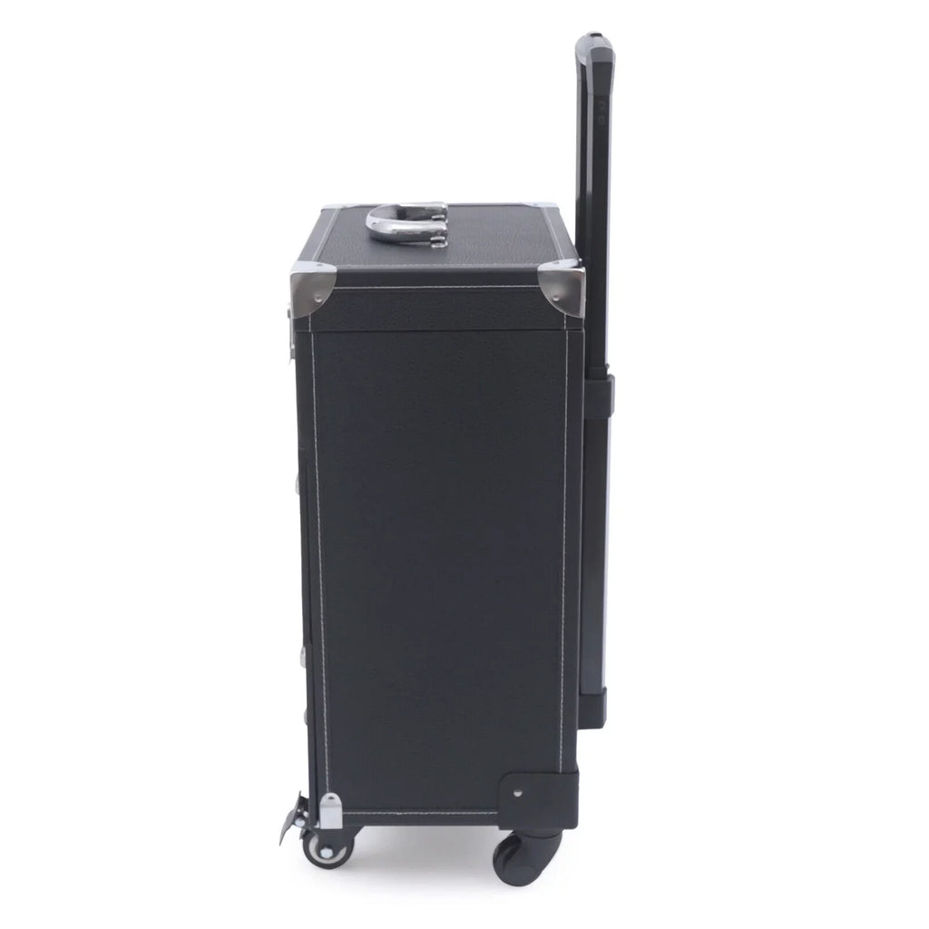 Women's Rolling Makeup Train Case Black Trolley Cosmetic Box Lock Wheels PU Makeup Train Case Cosmetics Rolling Organizer Cases Storage Box Trolley Black Trolley Bag Black Cosmetics Rolling Organizer