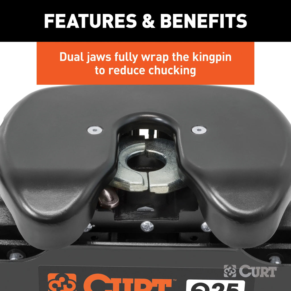 CURT 16266 Q25 5th Wheel Hitch with Base Rails, 25,000 lbs