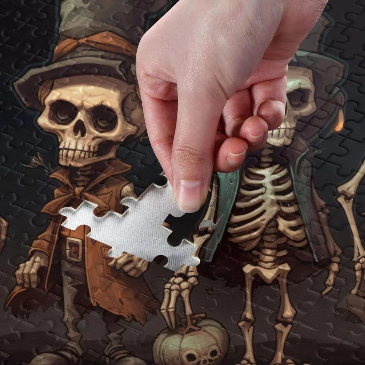 Dreamtimes 500 PCS Wooden Jigsaw Puzzle Halloween Skeleton Print, Zigsaw with Alphabet Partition Storage Bag, Puzzle for Adults, Challenging Brain Exercise Family Game Gift for Kids Friends Parents