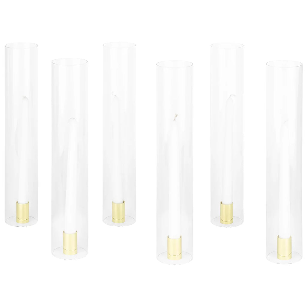 Koyal Wholepromotion Minimalist Taper Candle Holders with Hurricane Glass for Weddings Centerpieces, 14" Tall, Set of 6