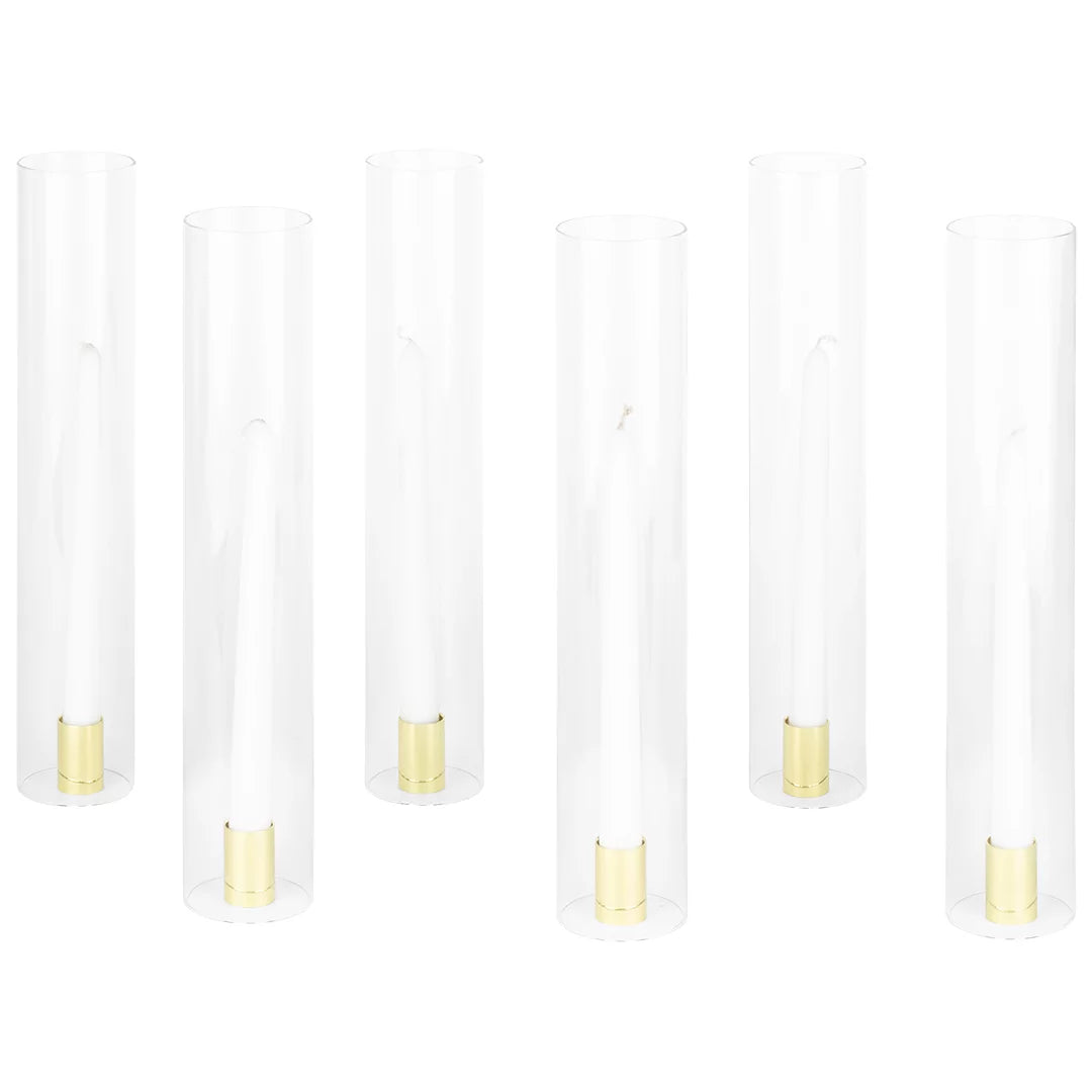 Koyal Wholepromotion Minimalist Taper Candle Holders with Hurricane Glass for Weddings Centerpieces, 14" Tall, Set of 6